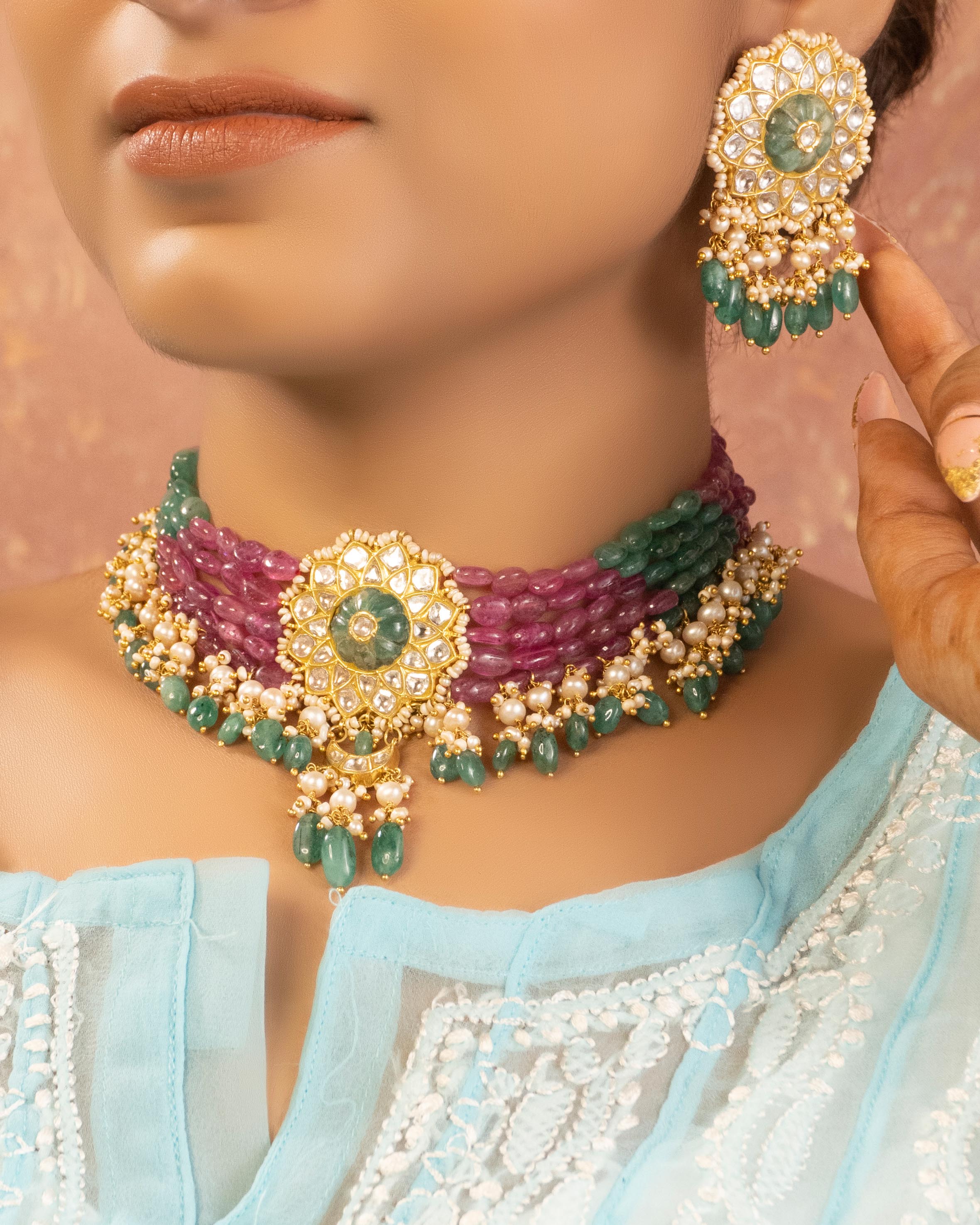 Avanti Bead Choker and Ashisha Tops Set