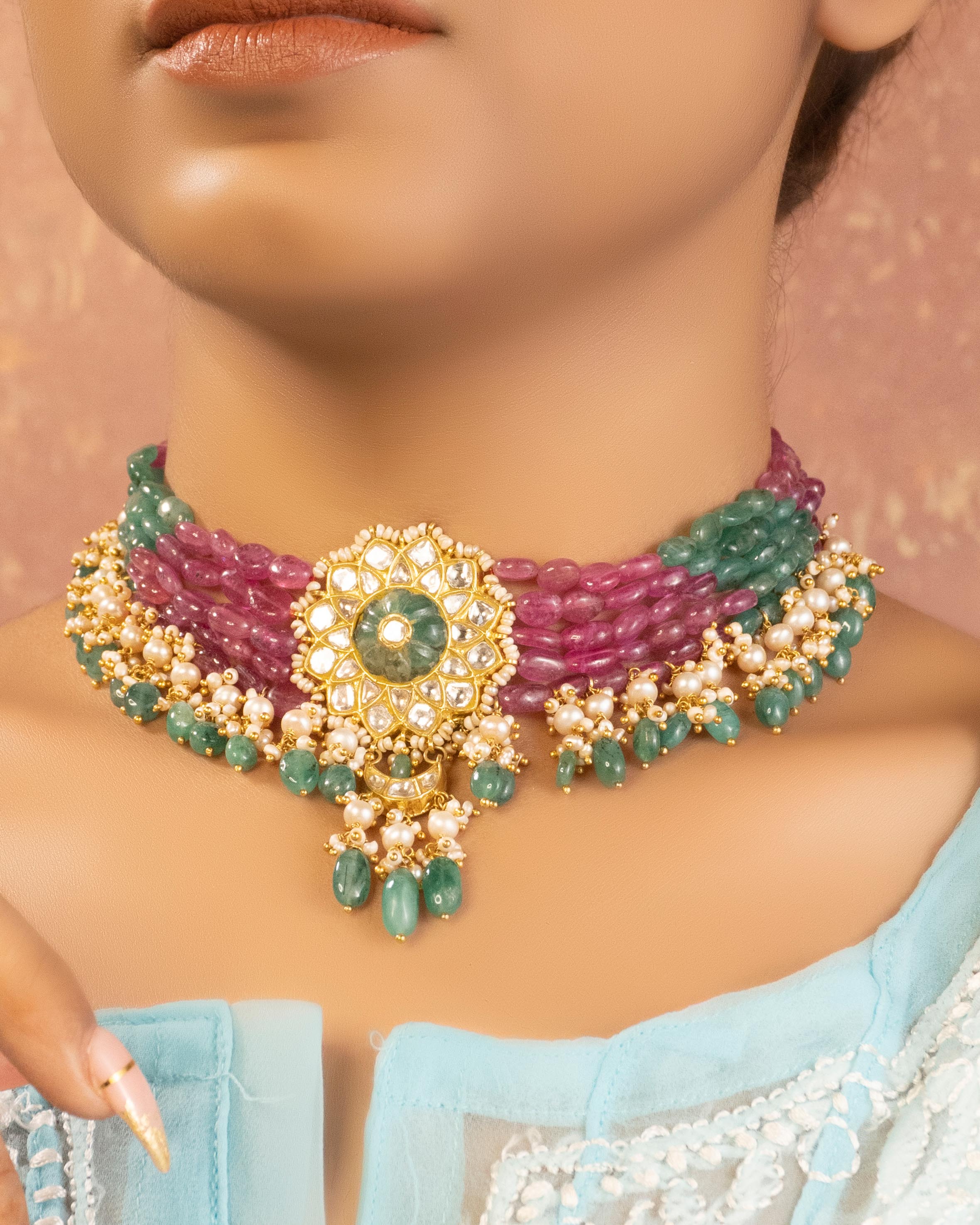 Avanti Bead Choker and Ashisha Tops Set