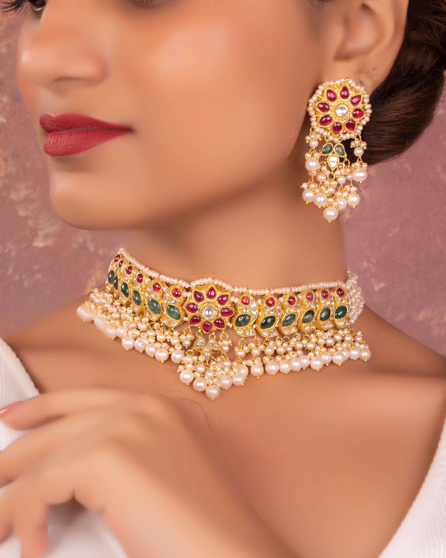 Samira Choker And Shaziya Long Earrings Polki Set