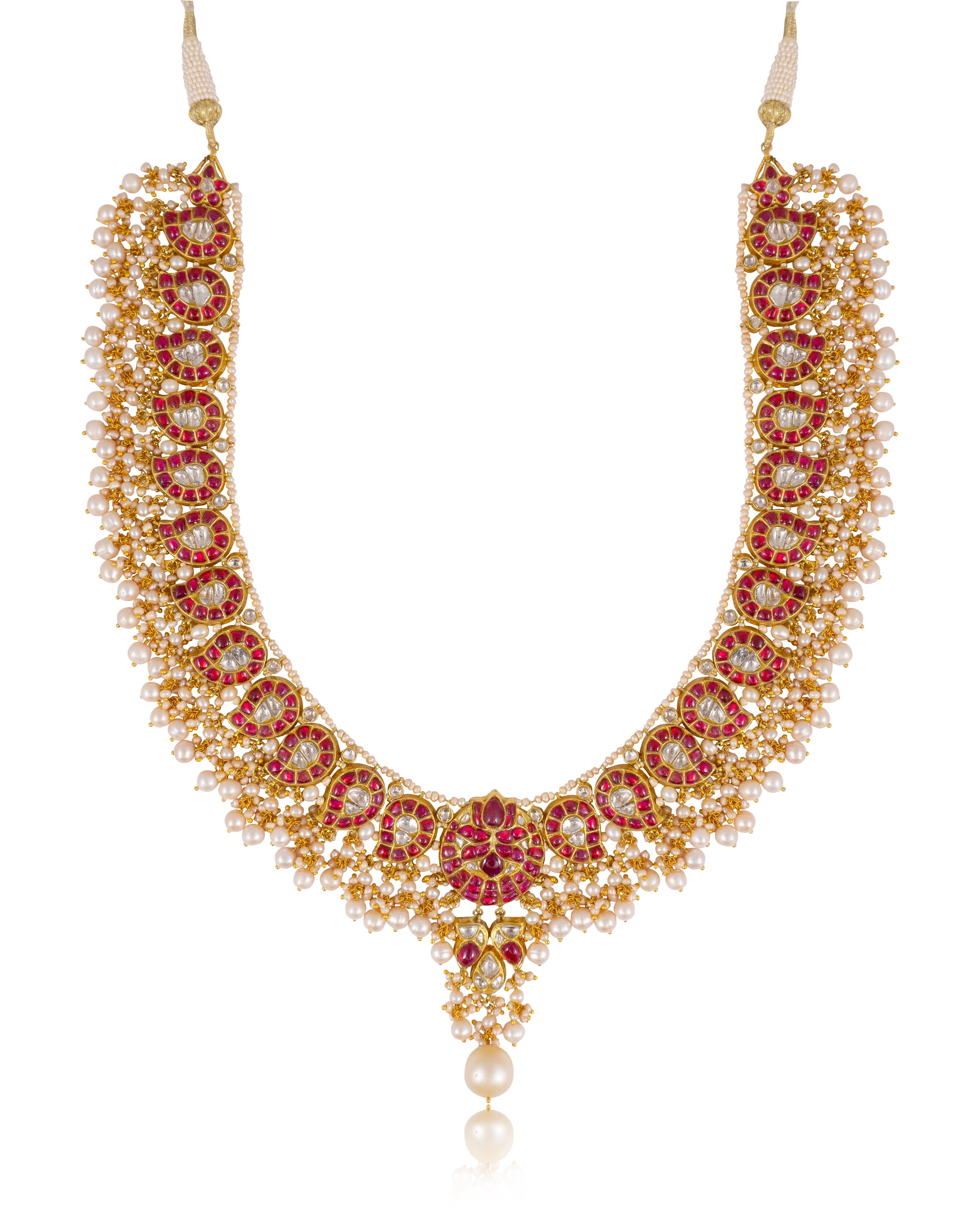 Riya Long Necklace And Sakshi Tops Polki Set