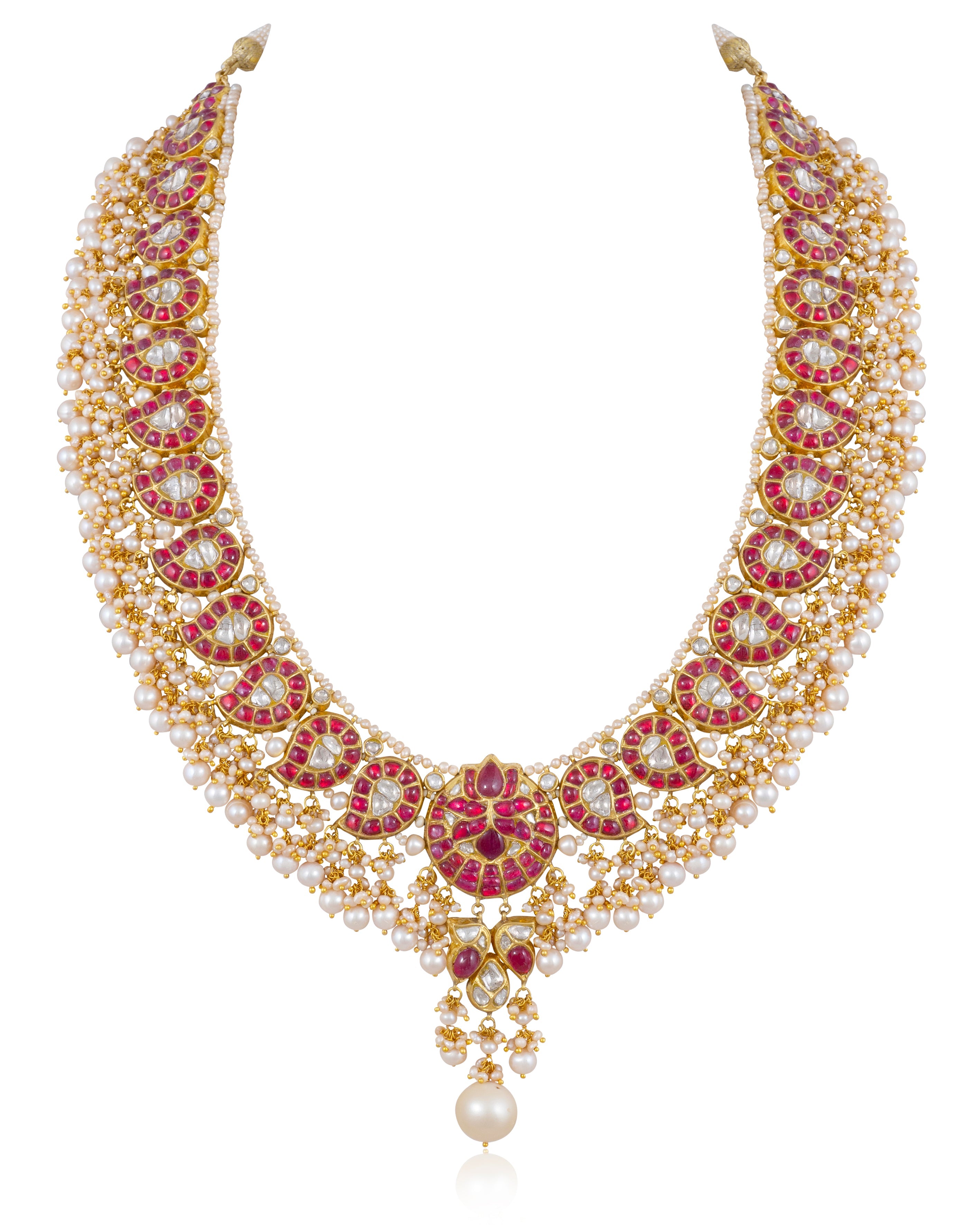 Riya Long Necklace And Sakshi Tops Polki Set