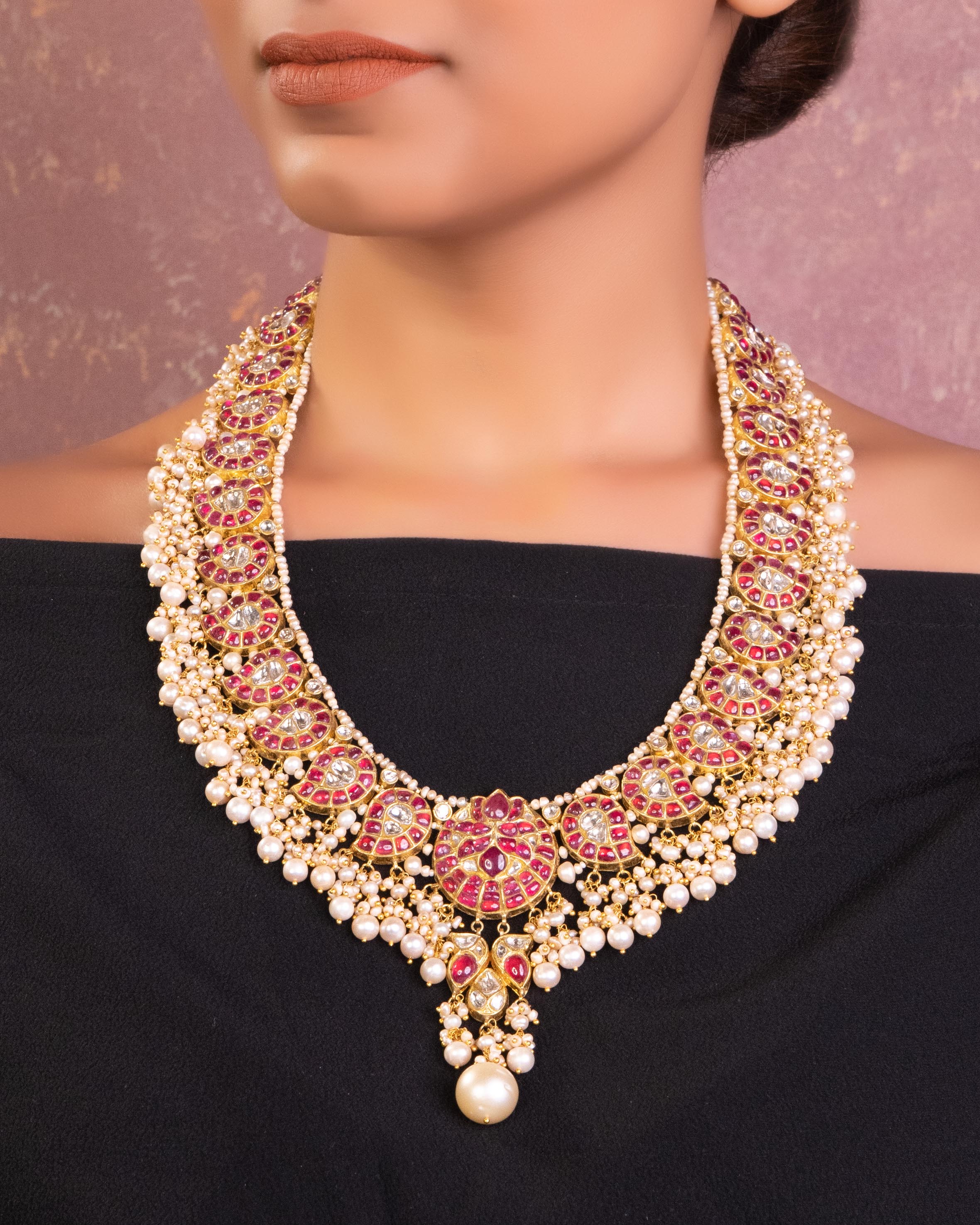 Riya Long Necklace And Sakshi Tops Polki Set