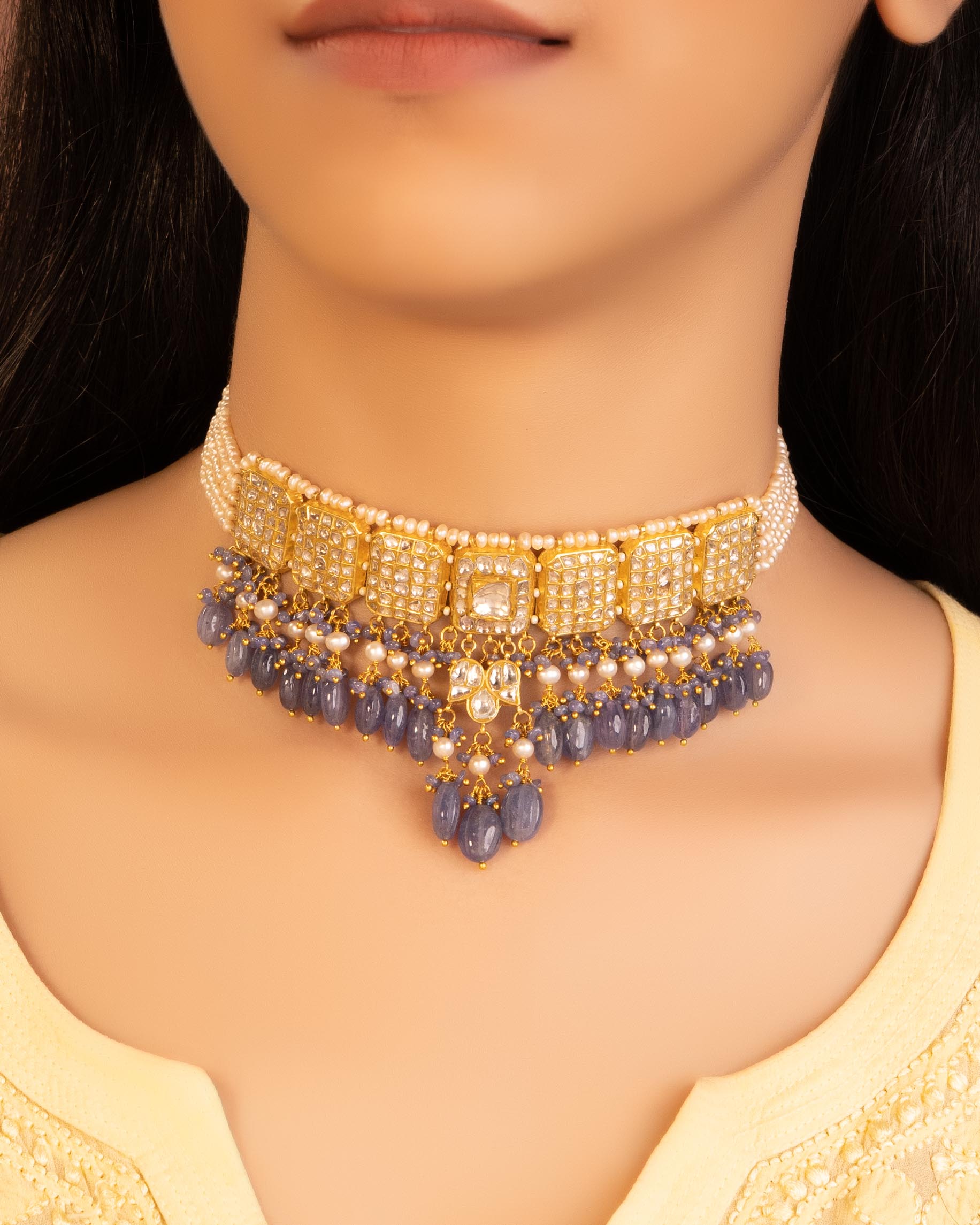 Taiba Choker And kylie Chandbalis Polki Set