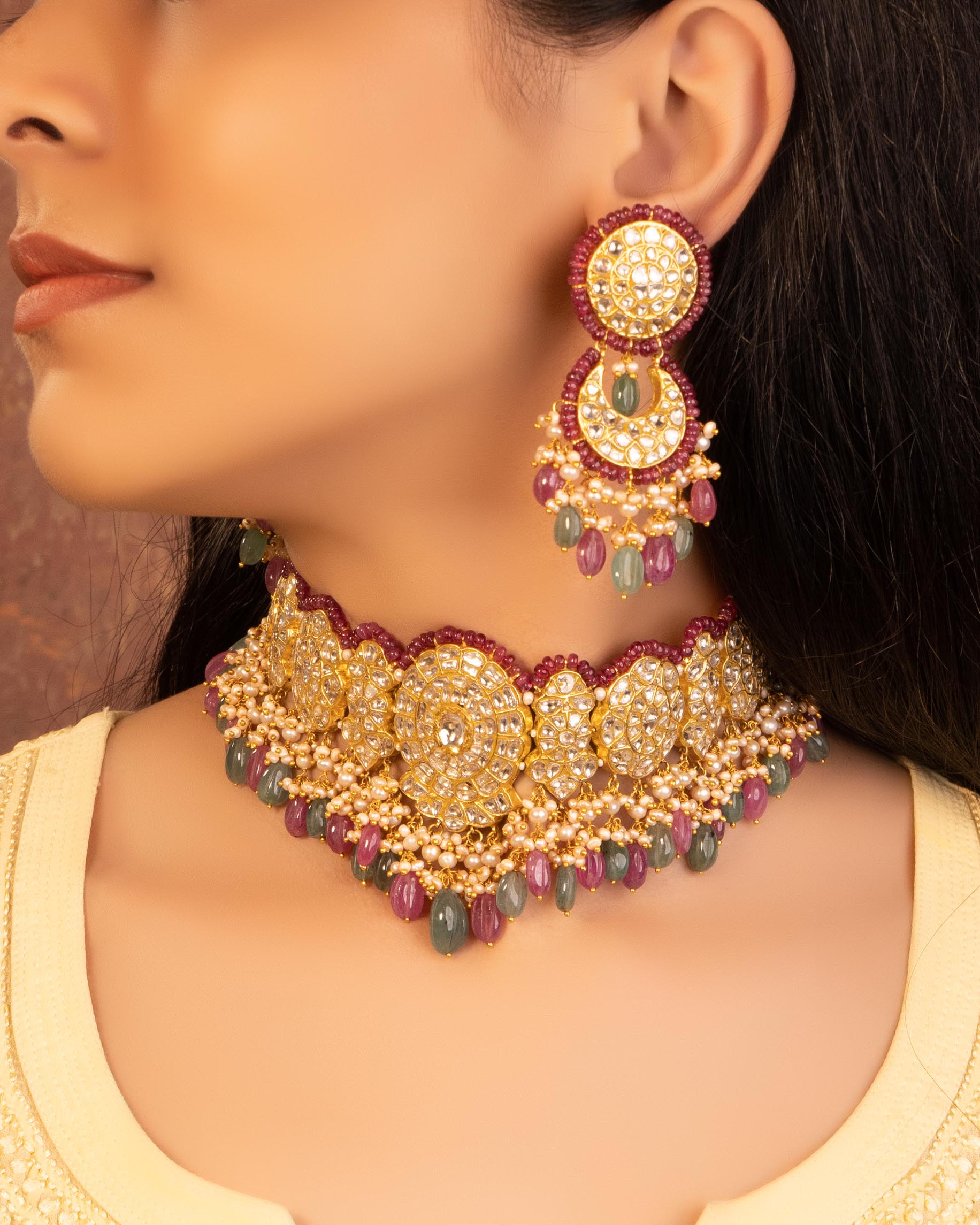 Jessi Choker And Flannery Chandbalis Polki Set