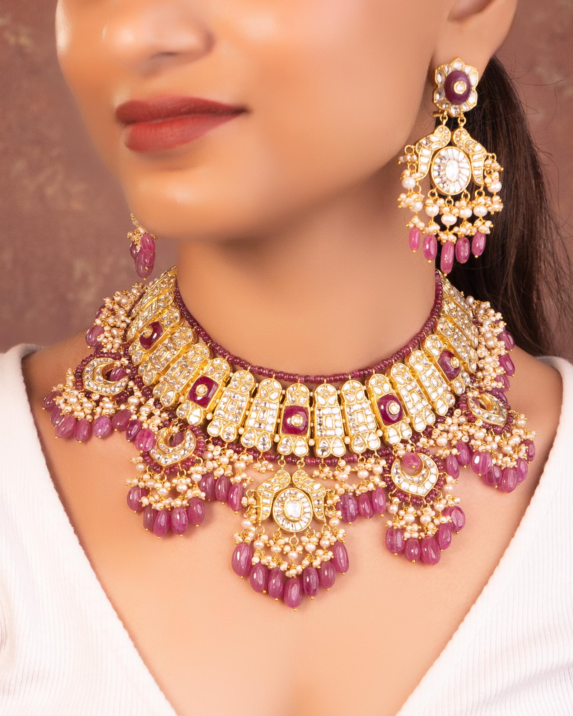 Reeva Necklace And Sanchi Long Earrings Polki Set