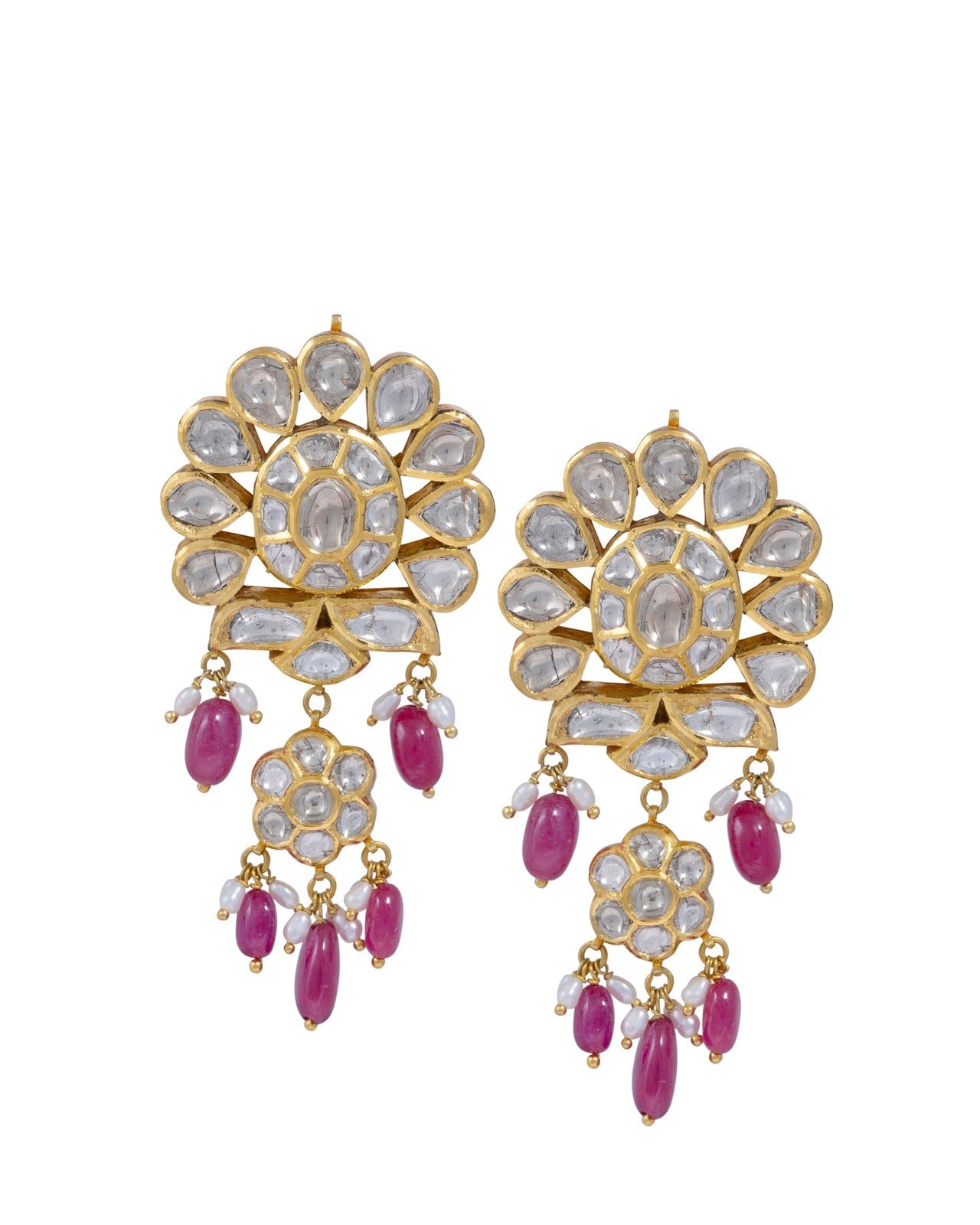 Taniya Necklace And Tronbe Long Earrings Jadau Polki Set