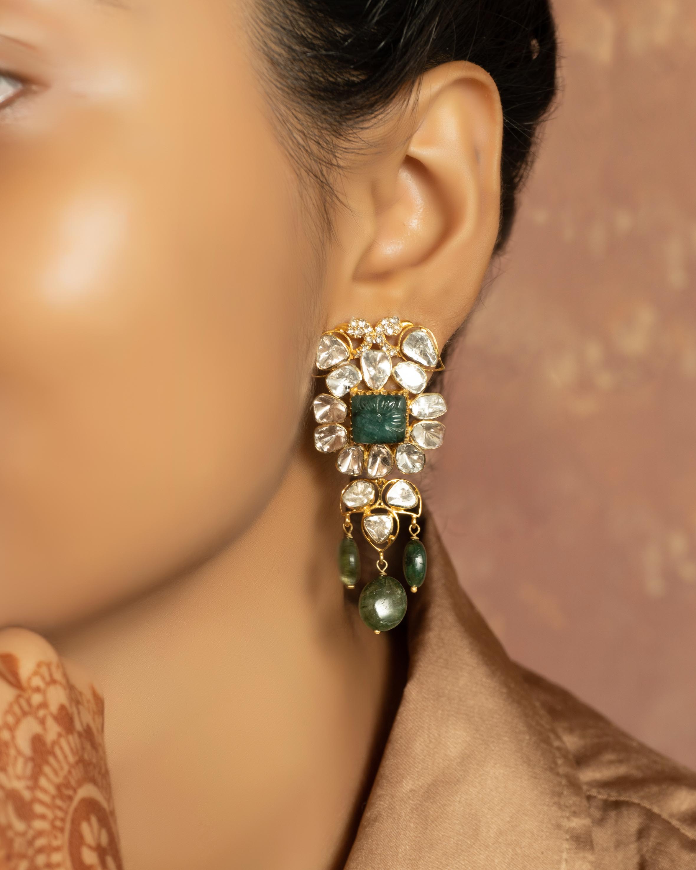 Nayama Choker and Kaburi Long Earrings Jadau Polki Set