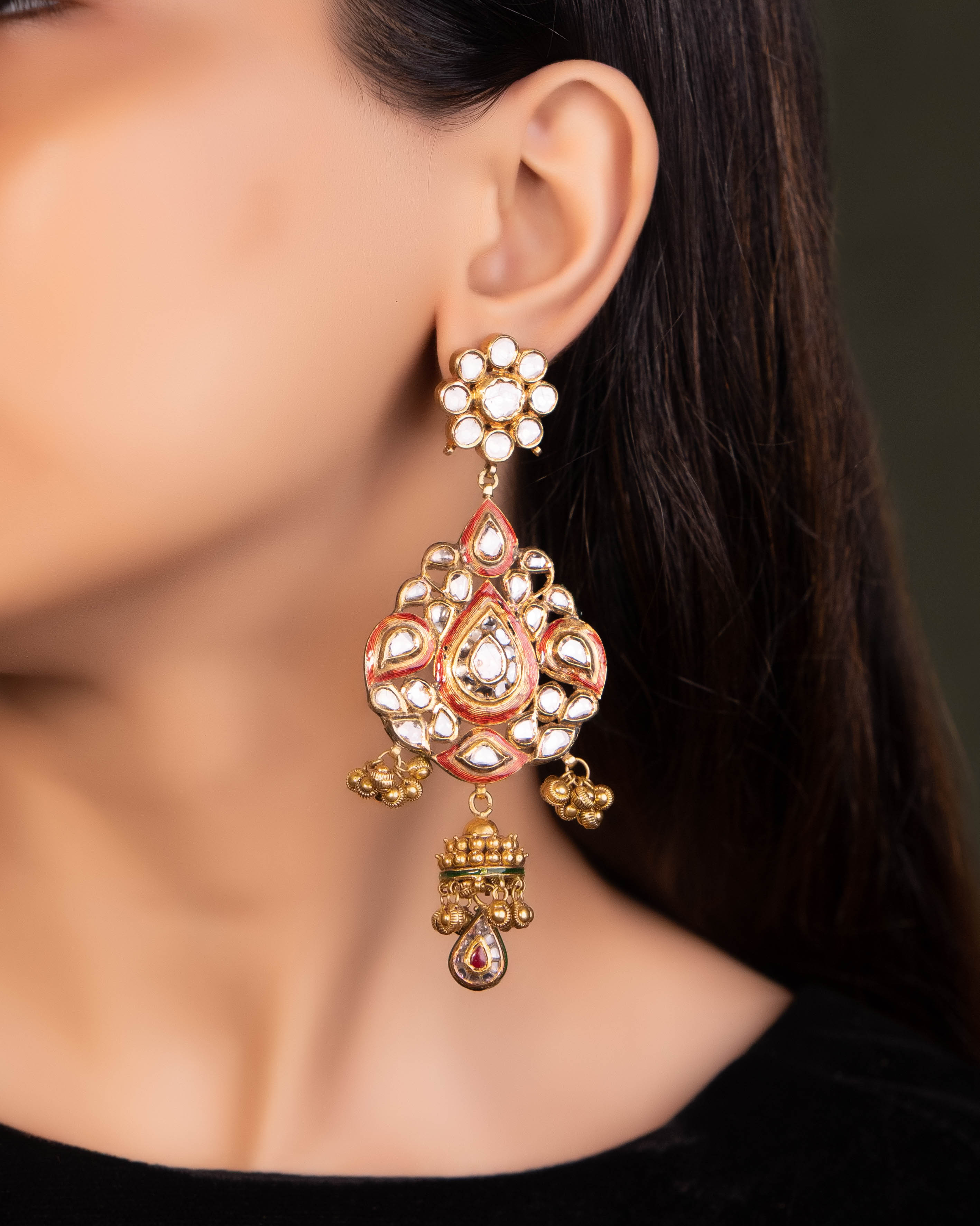 Jadau Polki Long Earrings