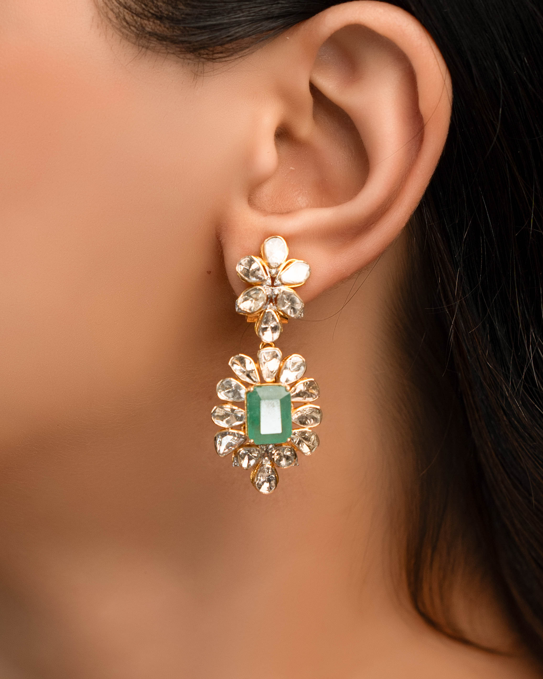 Zariyah Polki And Diamond Long Earrings