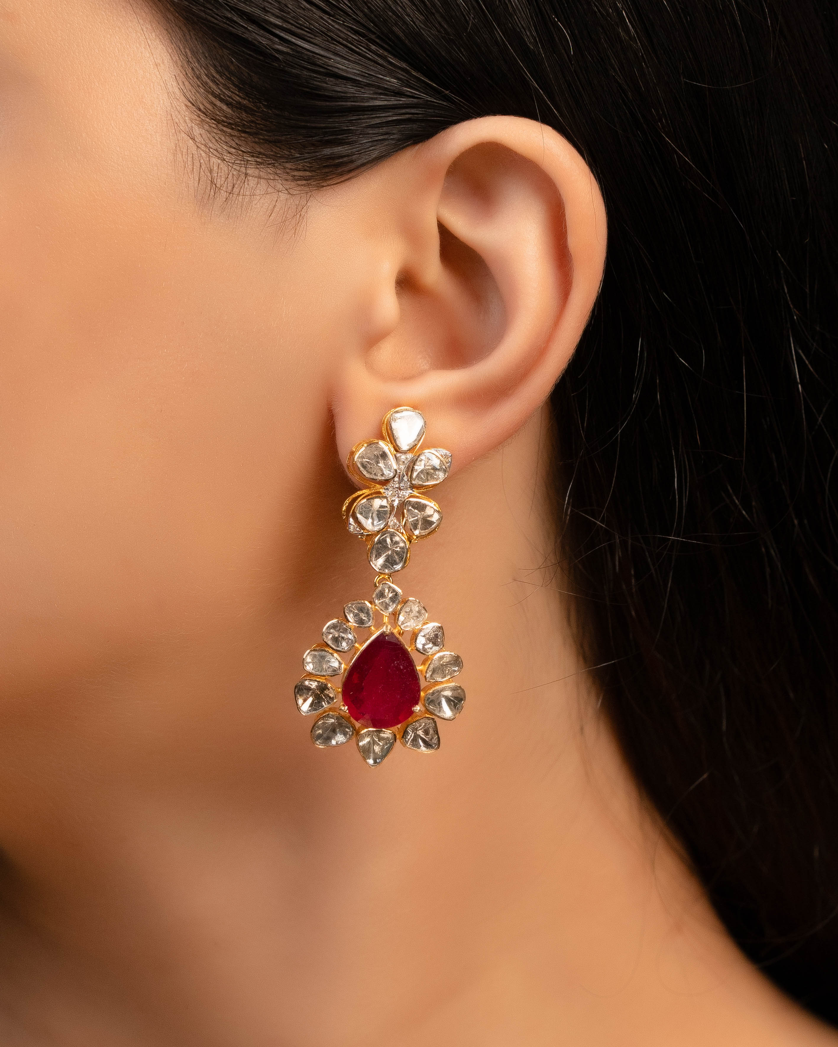 Elvina Polki And Diamond Long Earrings