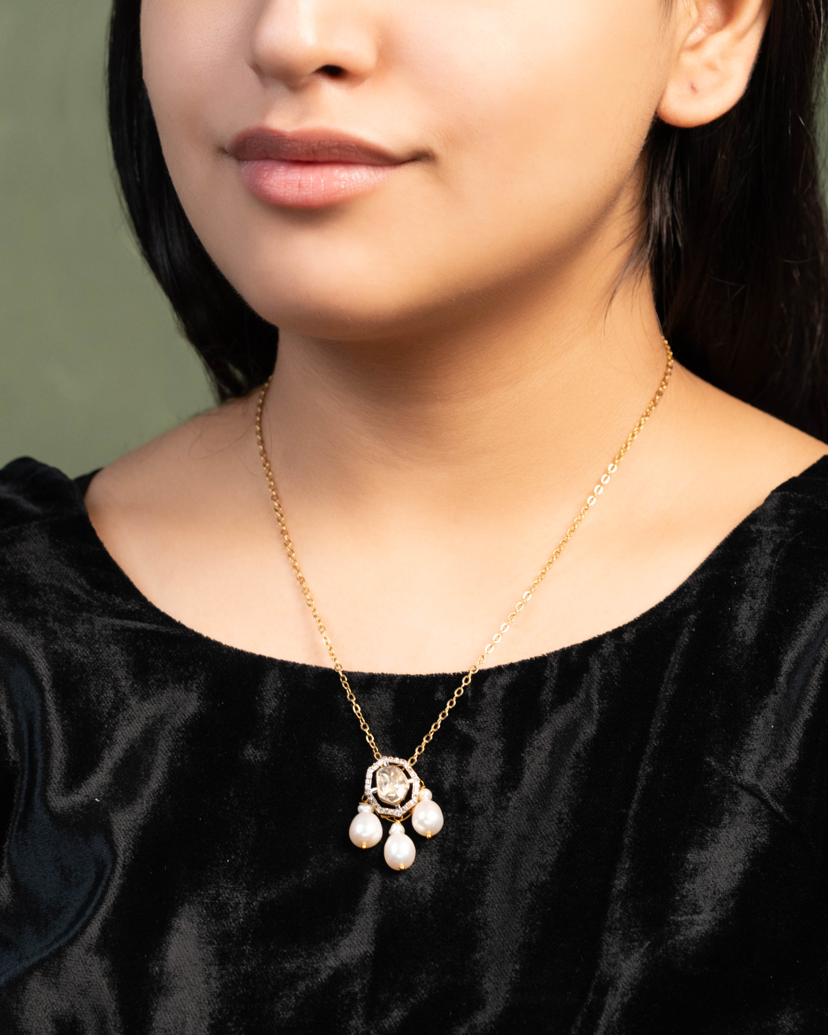 Olive Pendant And Sheetal Tops Polki And Diamond Set