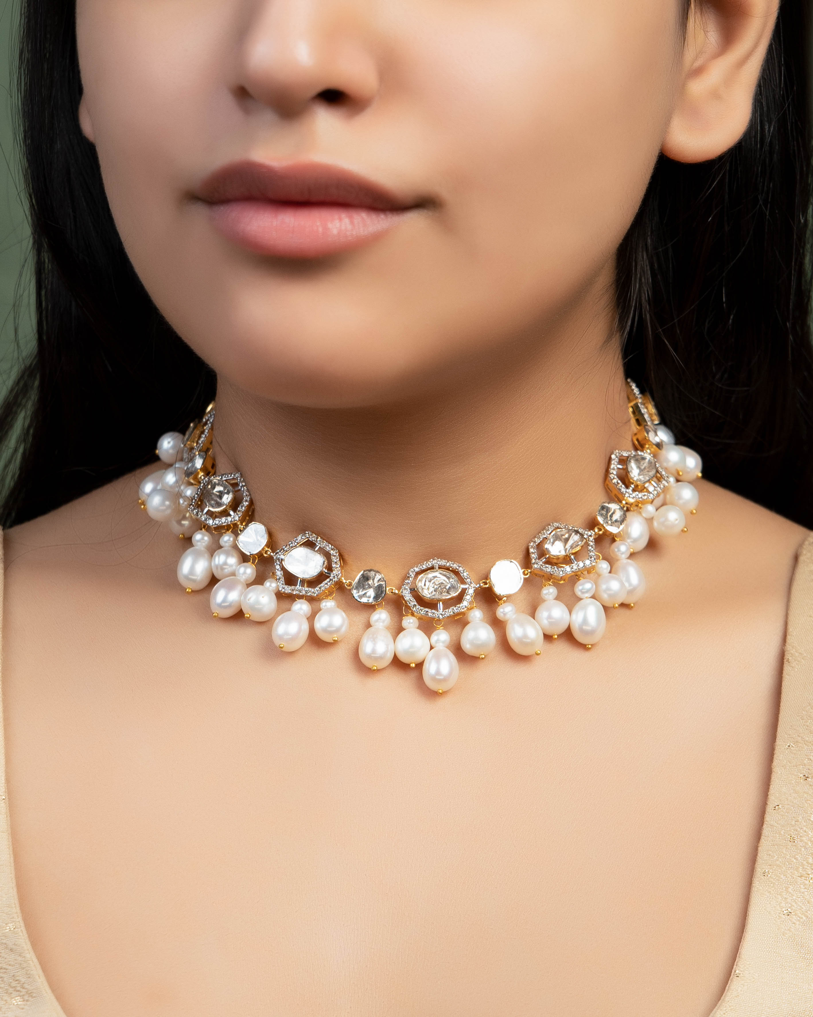 Diana Choker And Nelisha Long Earrings Polki And Diamond Set