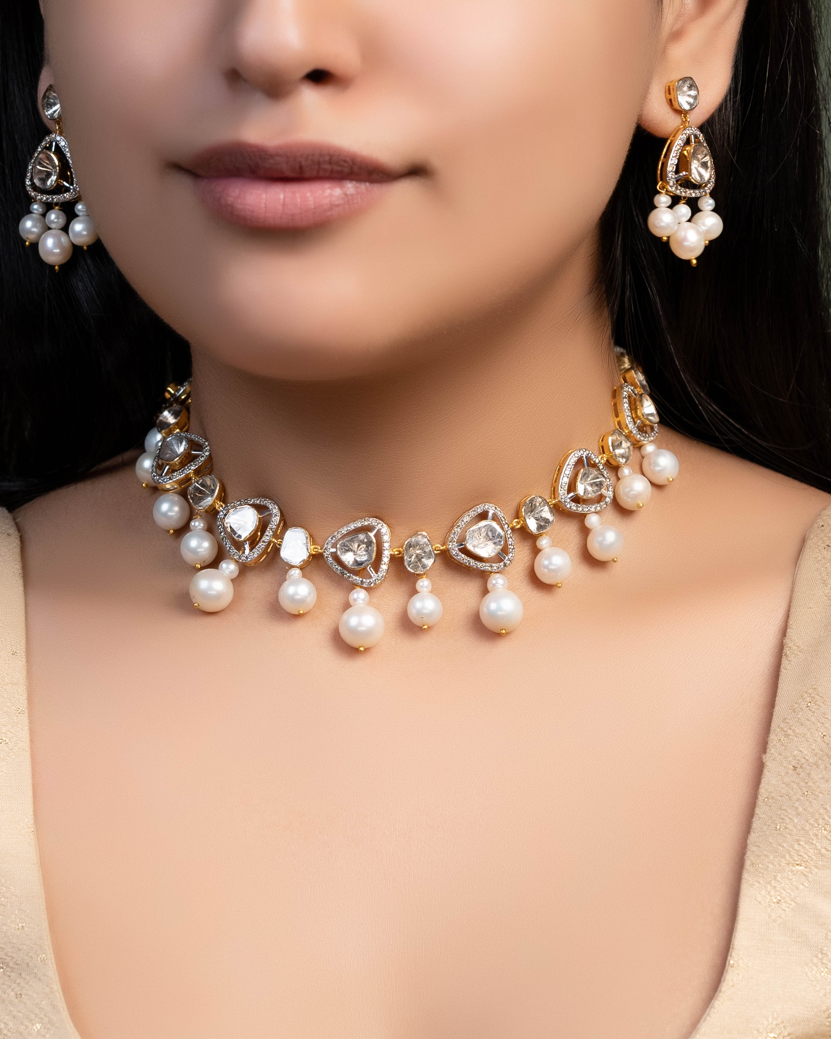 Samaira Choker And Tanmayi Long Earrings Polki And Diamond Set