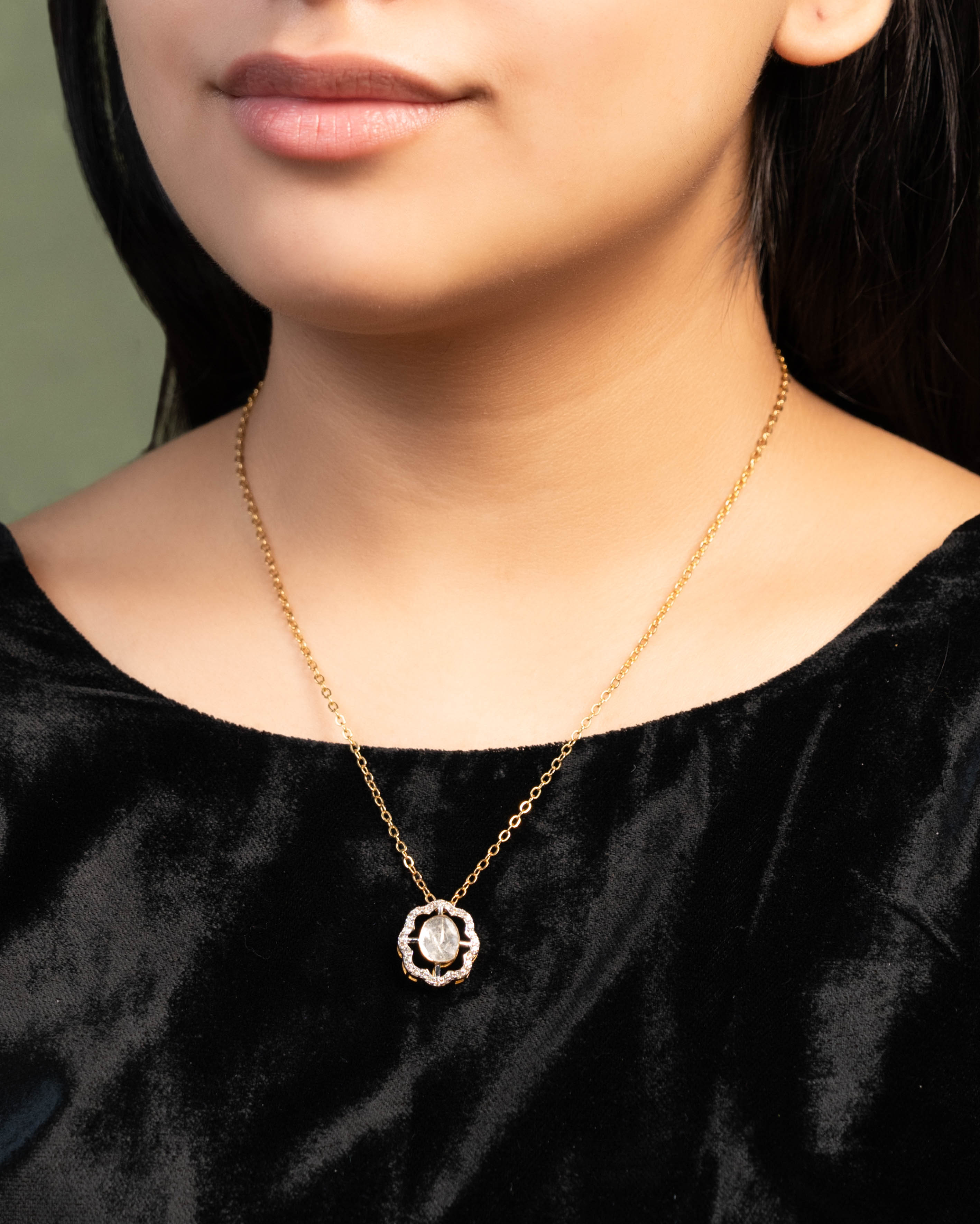 Pragya Pendant And Harvin Tops Polki And Diamond Set