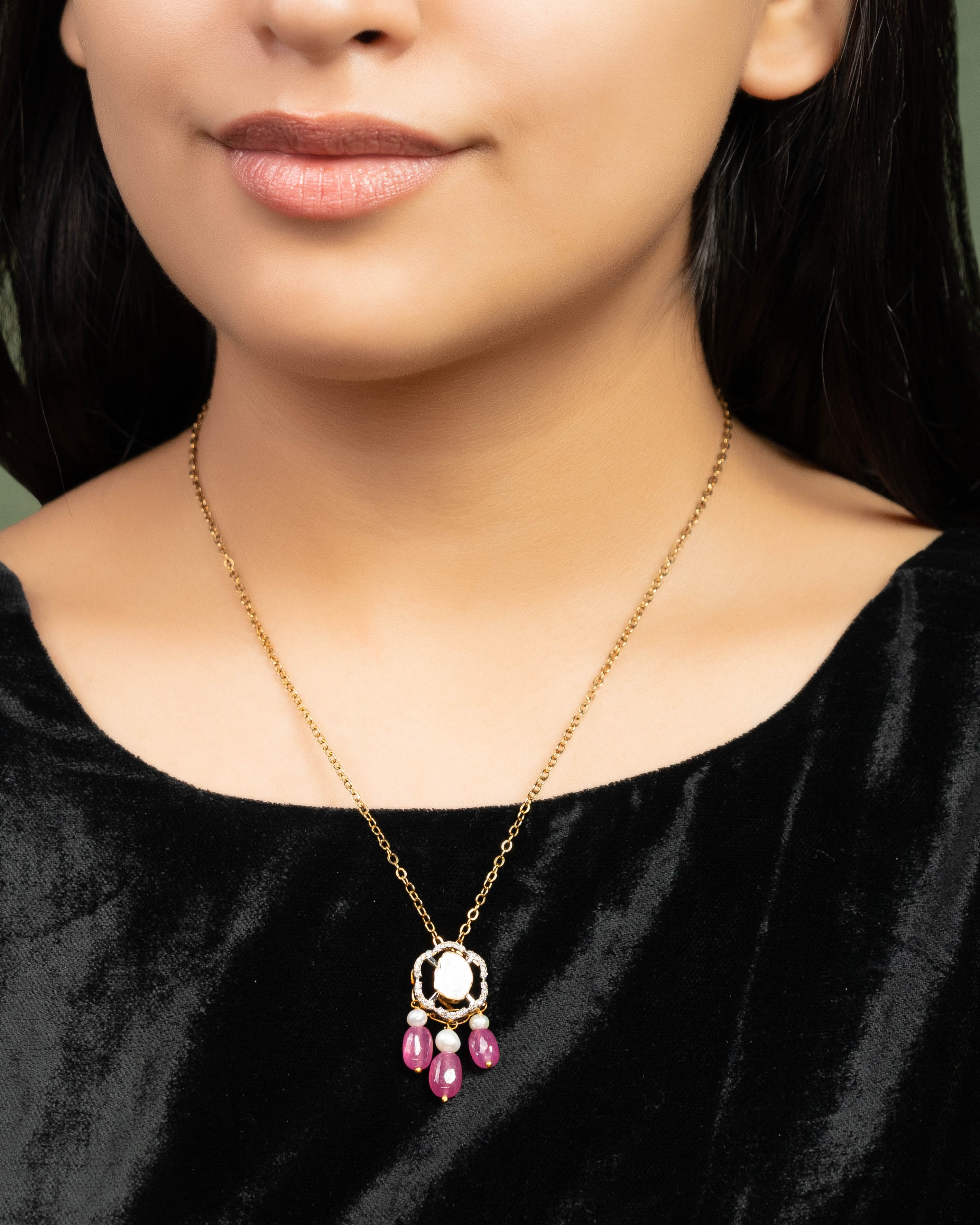 Priti Pendant And Nigar Tops Polki And Diamond Set