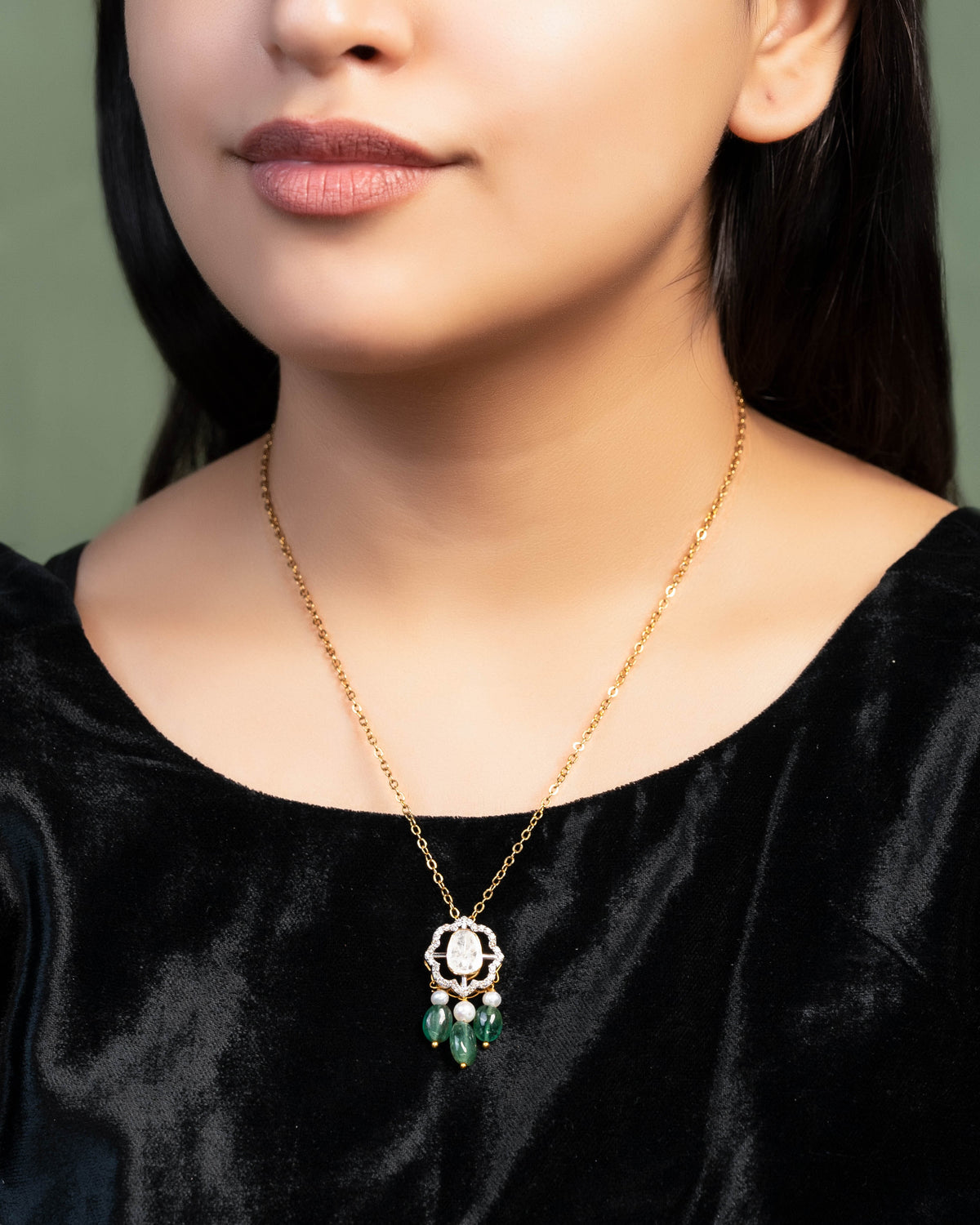 Sancheti Polki And Diamond Pendant