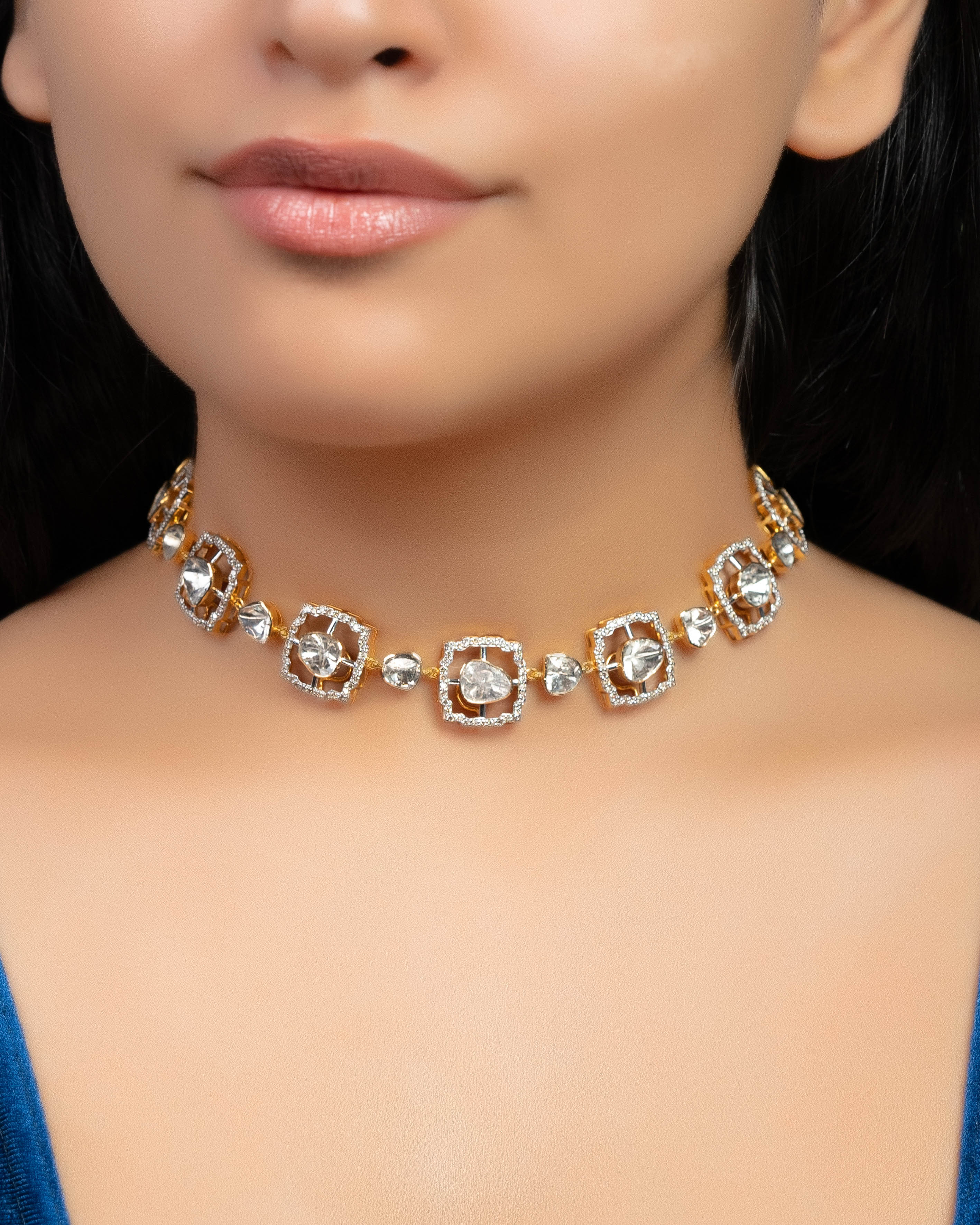 Ariya Choker And Hardika Long Earrings Polki And Diamond Set