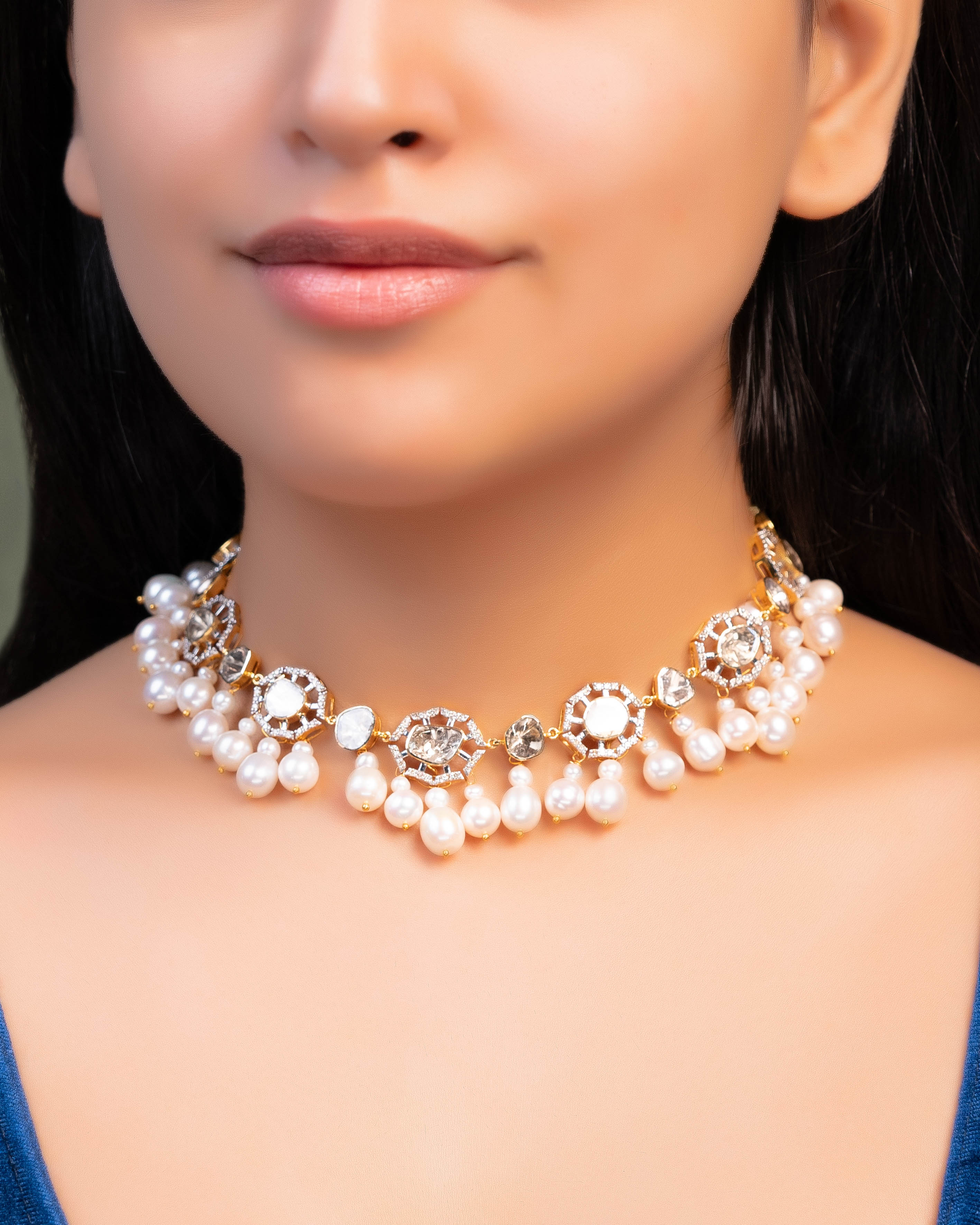 Anisha Choker And Diya Long Earrings Polki And Diamond Set