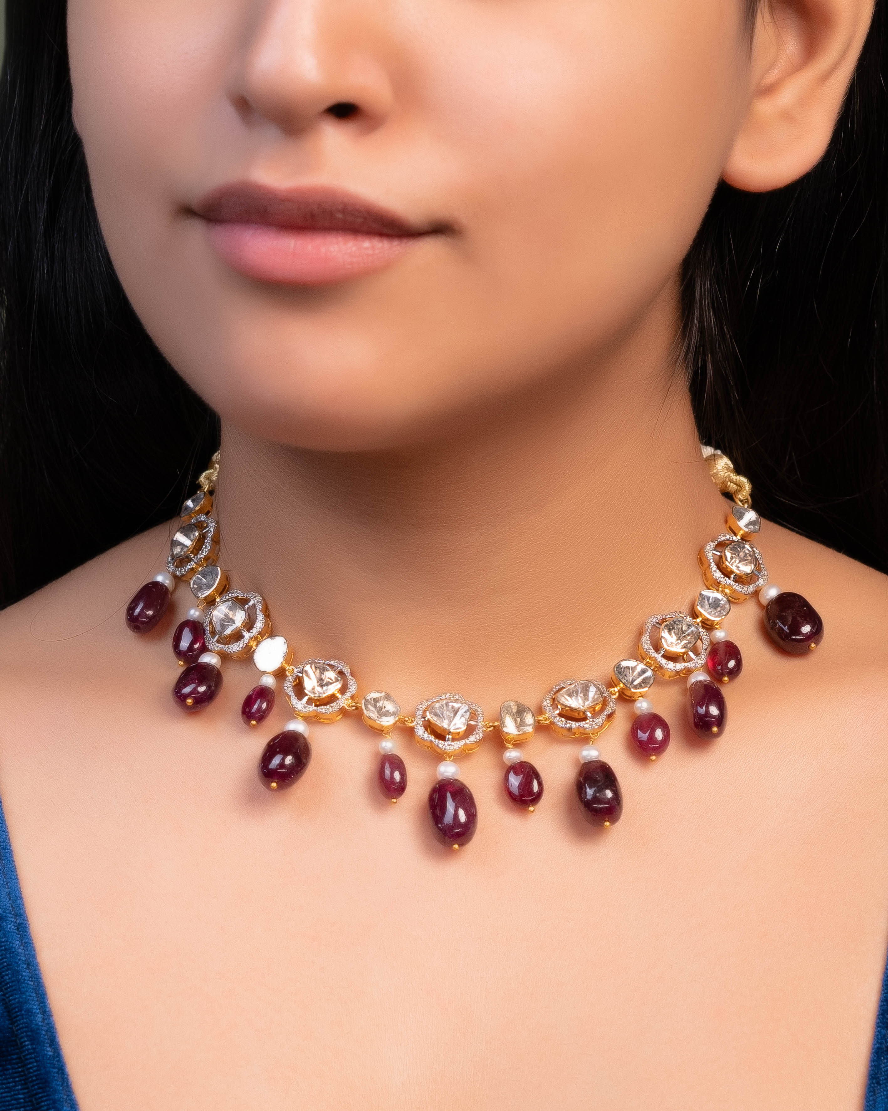 Shifa Choker And Disha Long Earrings Polki And Diamond Set