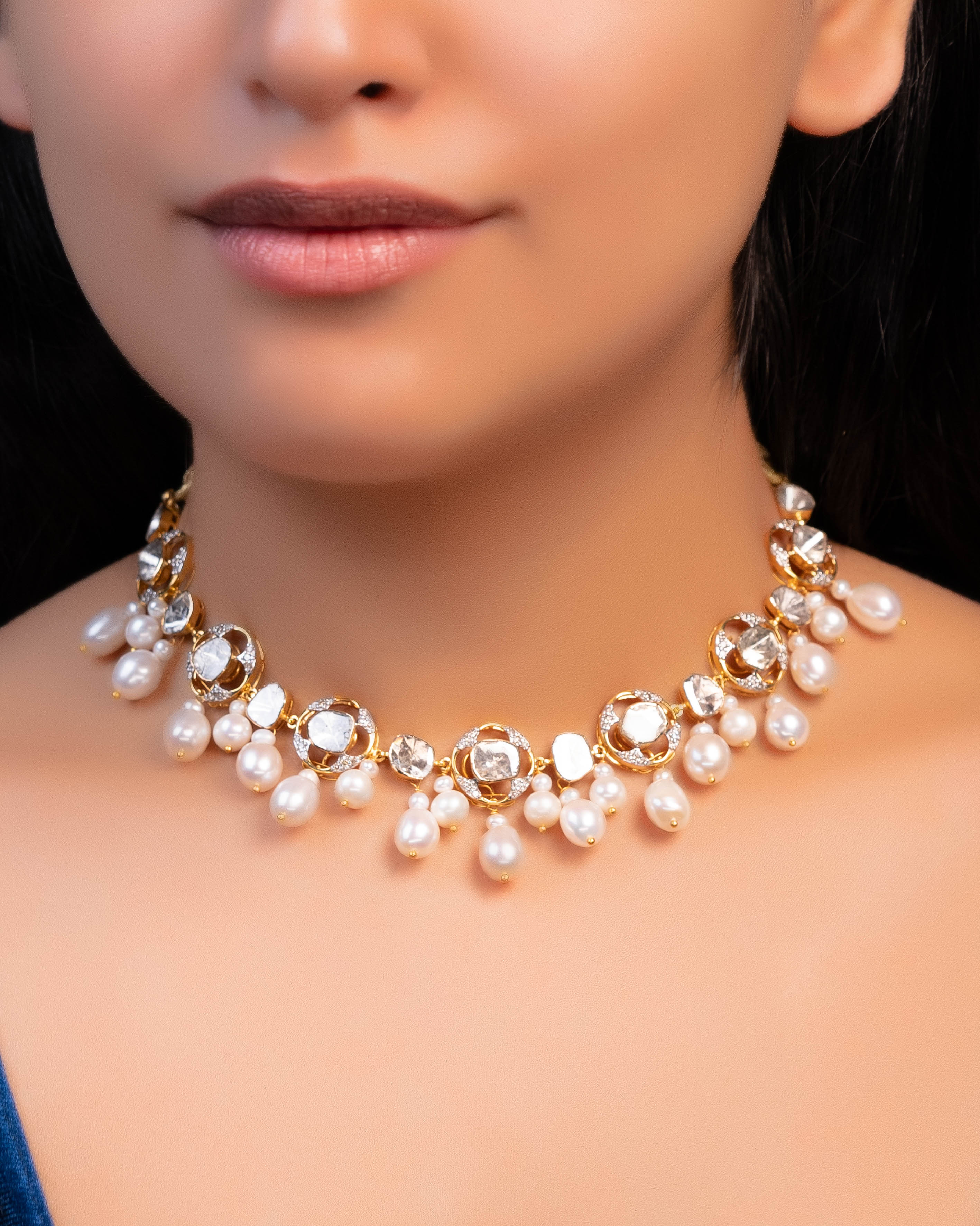 Shubhangi Choker And Chandika Long Earrings Polki And Diamond Set