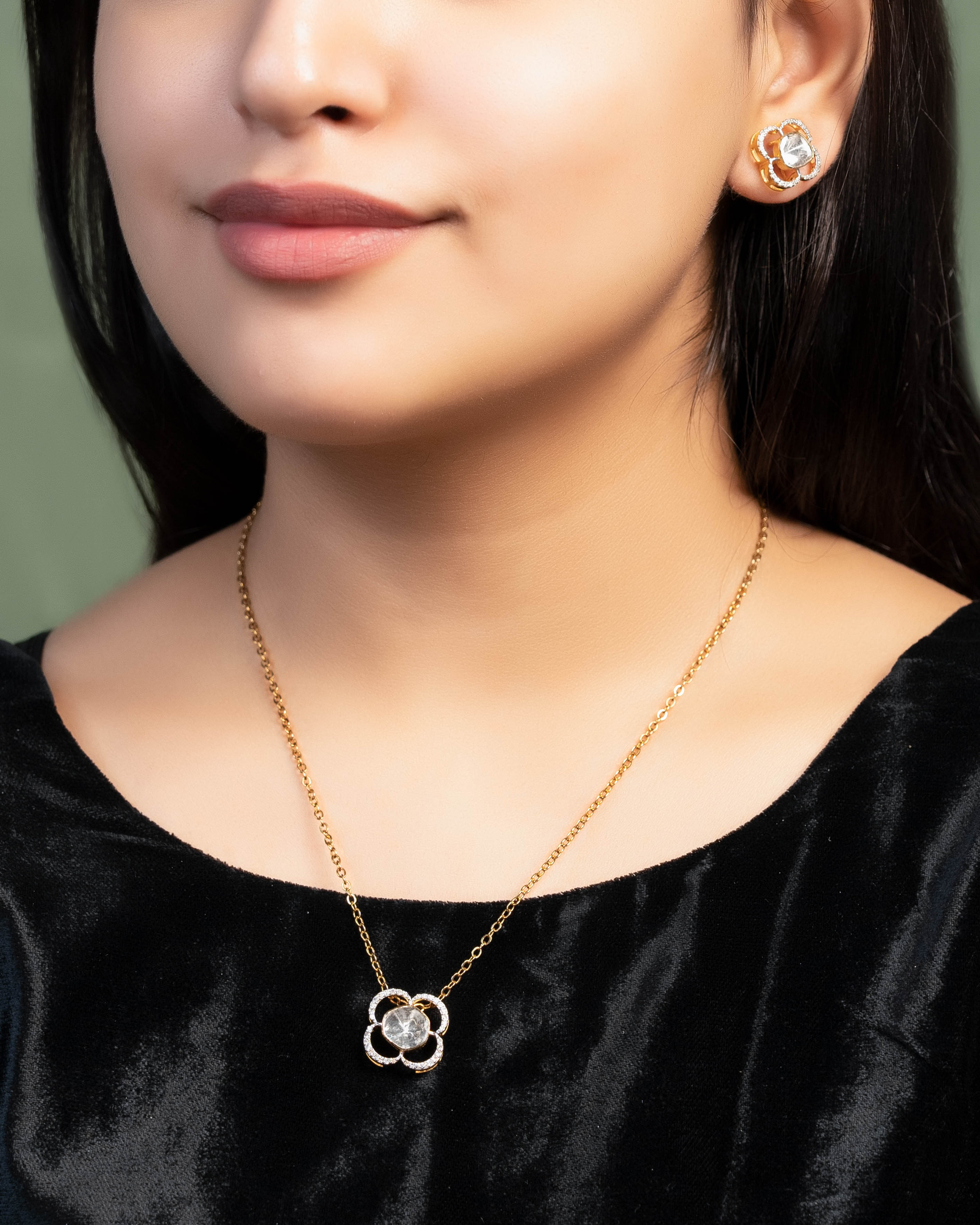 Sanchita Pendant And Pratyusha Tops Polki And Diamond Set