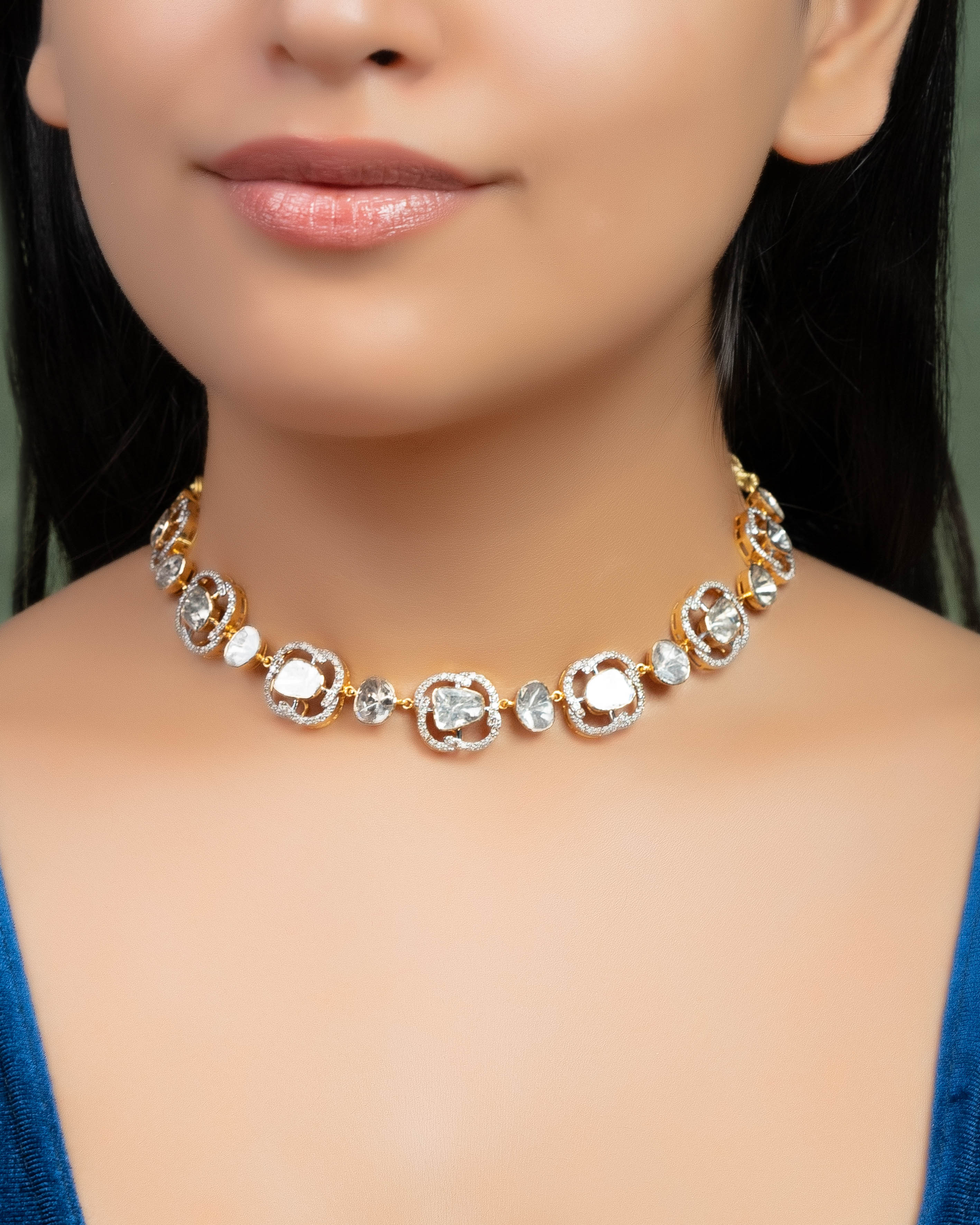 Preya Choker And Asha Long Earrings Polki And Diamond Set