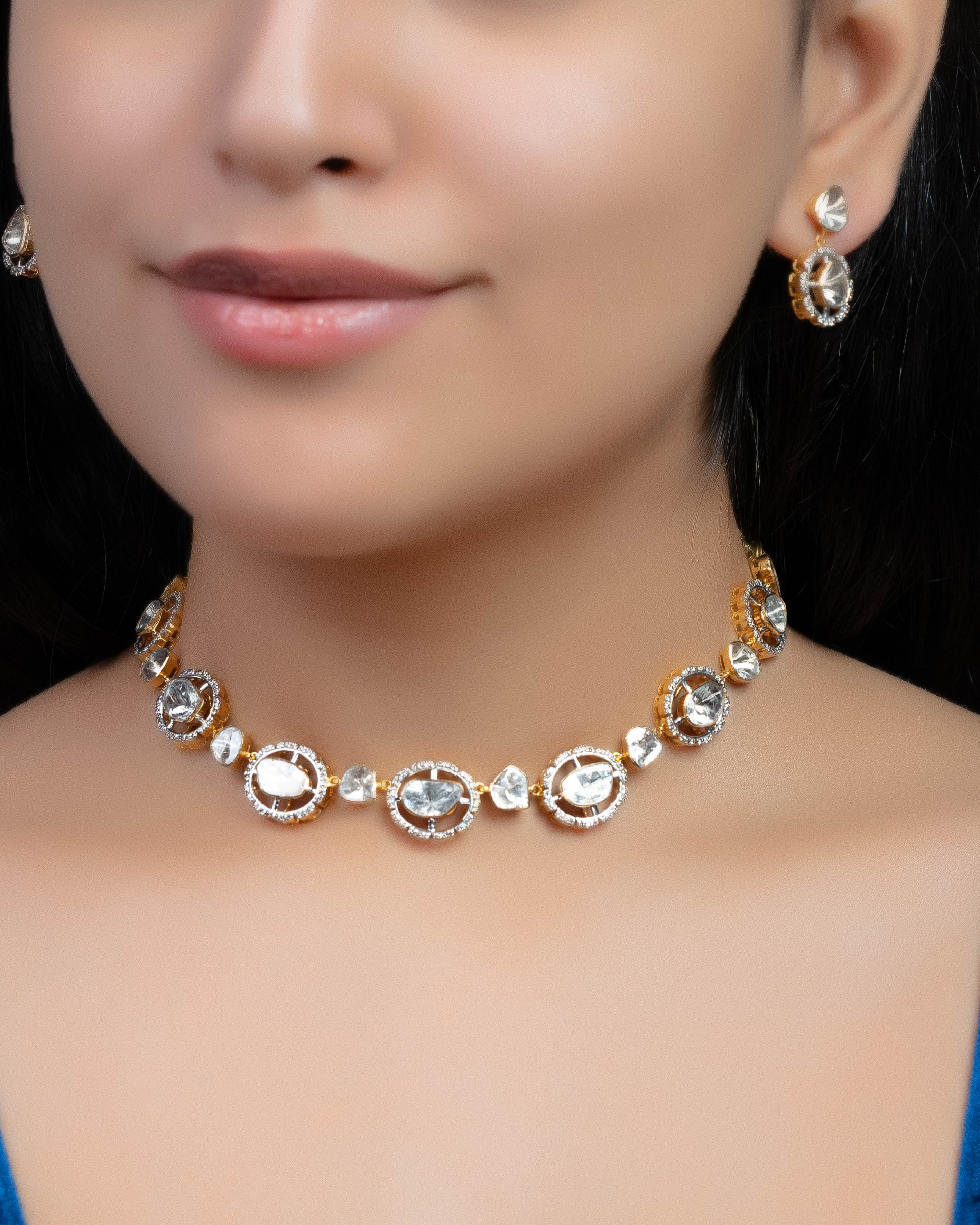 Prerna Choker And Laveena Long Earrings Polki And Diamond Set