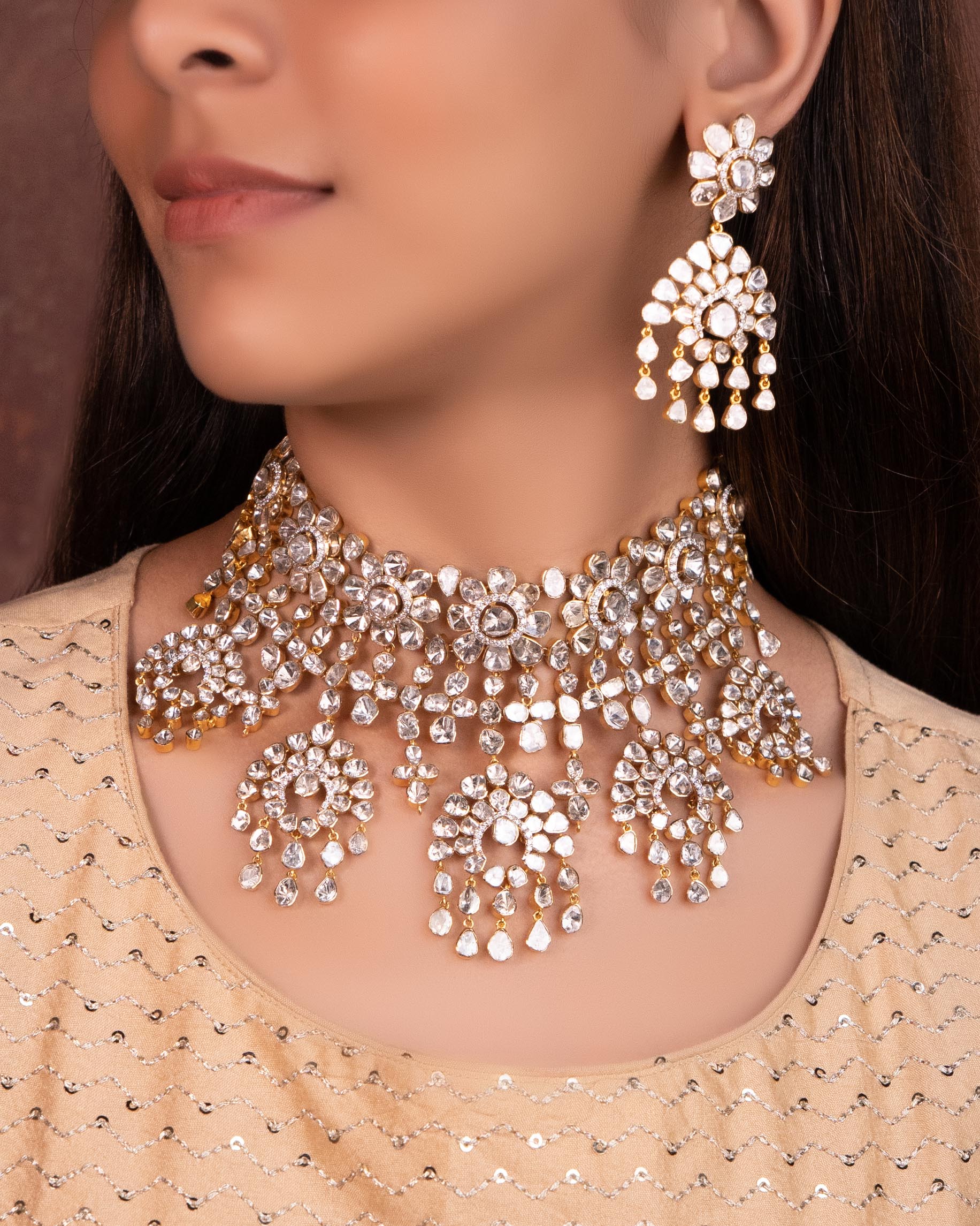 Goenka Choker And Nia Earrings Polki Diamond Set