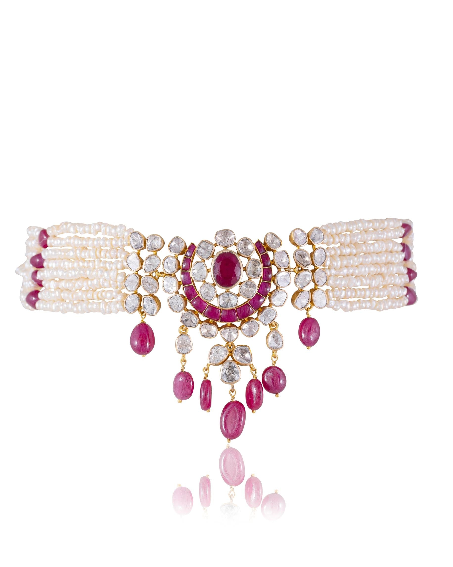 Shrushti Bead Choker And Janet Long Earrings Polki Set