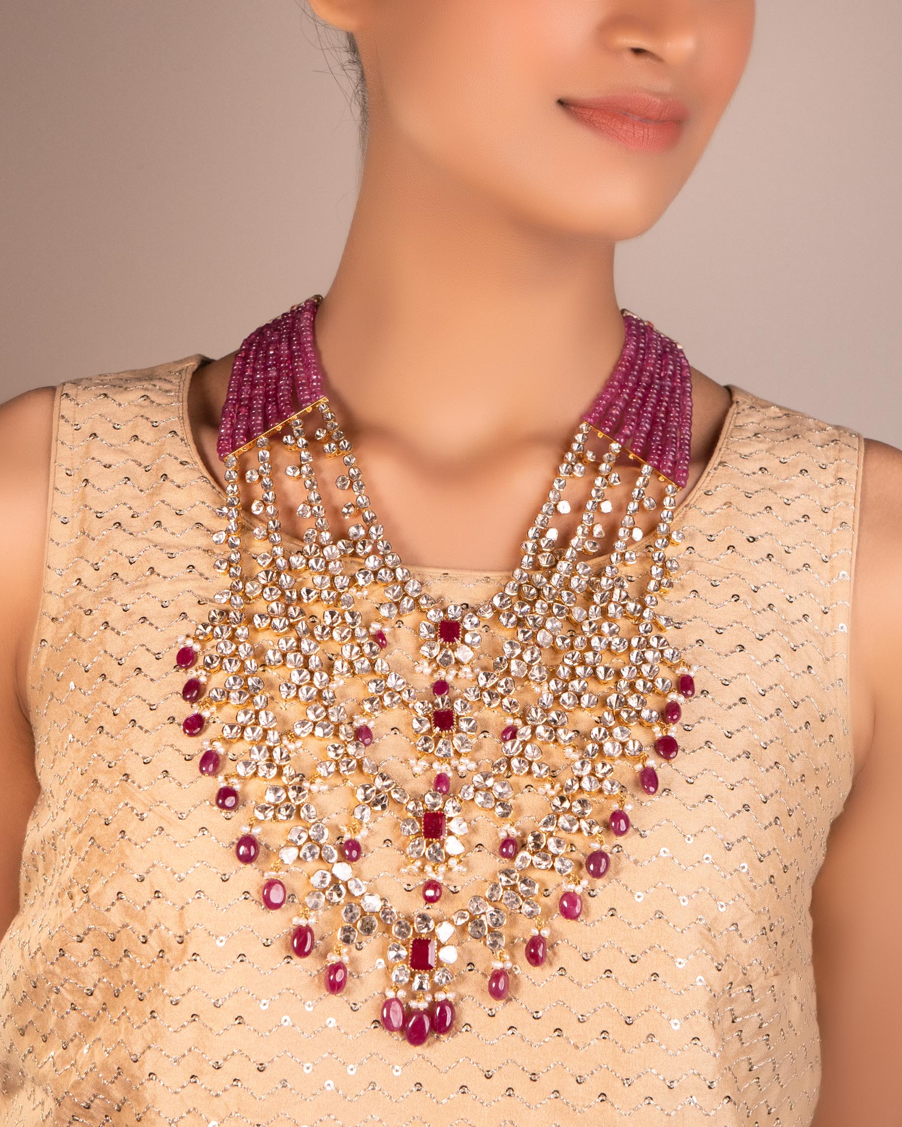 Kajol Long Necklace And Kashvi Tops Polki Set