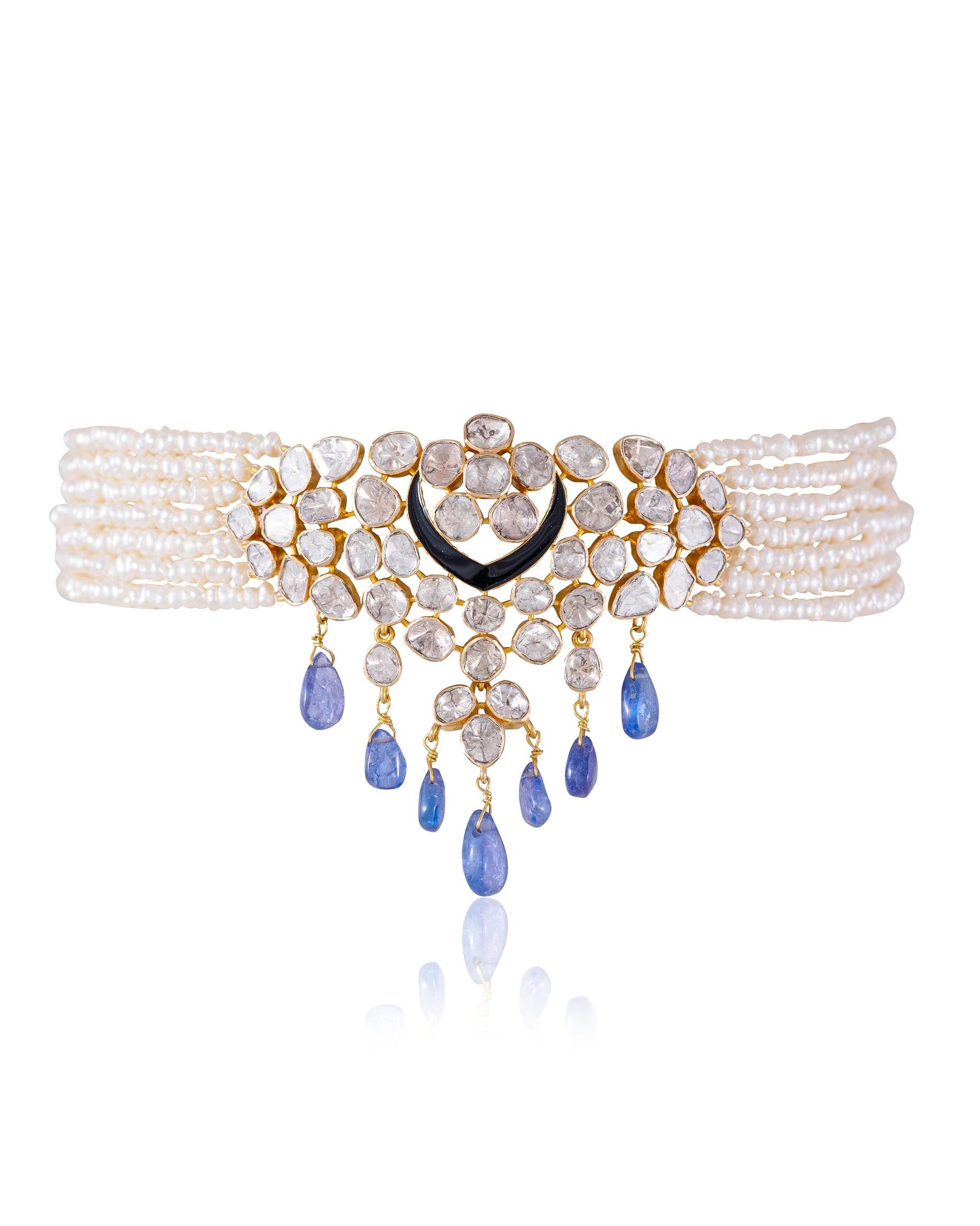 Ritu Bead Choker And Sophia Long Earrings Polki Set