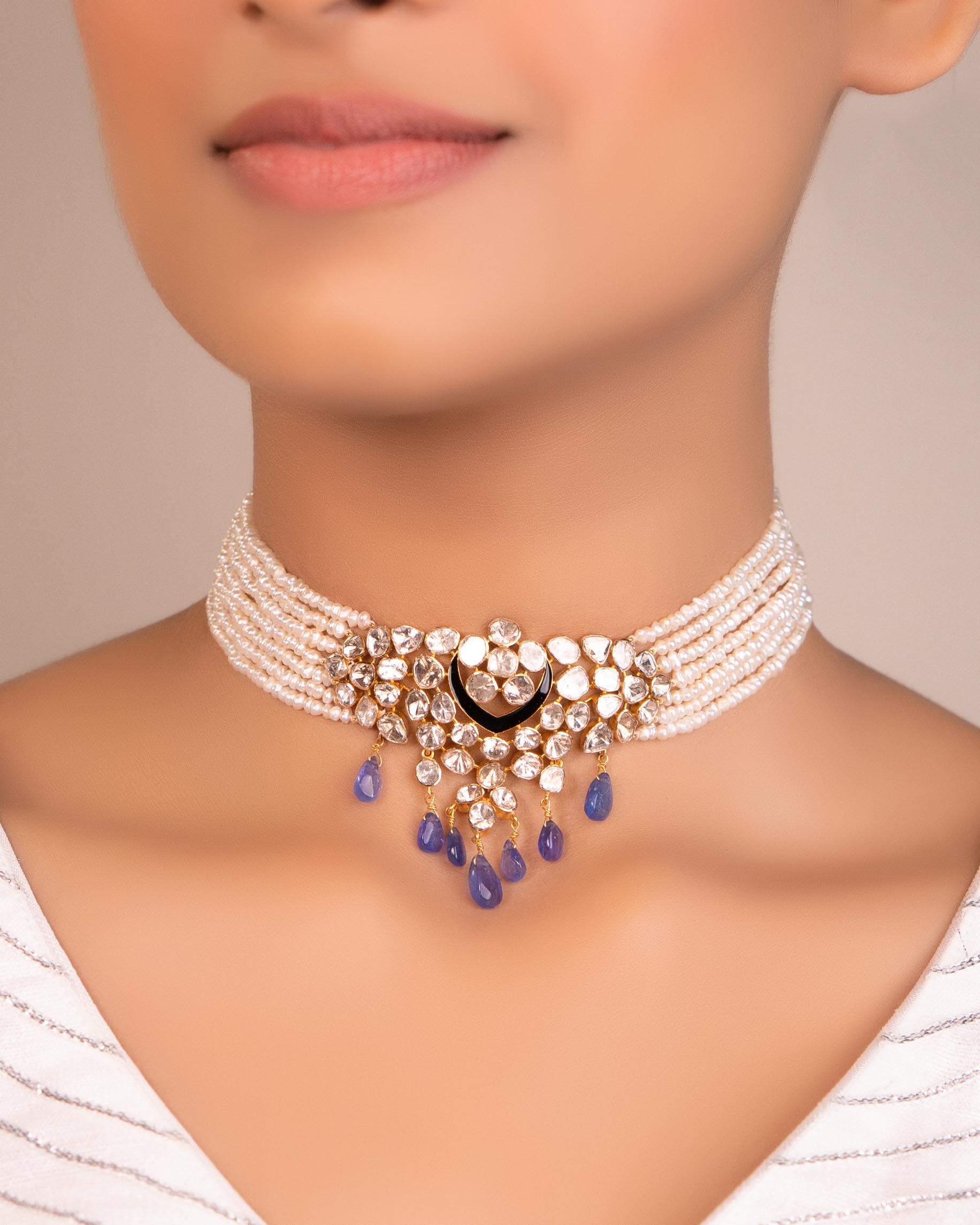 Ritu Bead Choker And Sophia Long Earrings Polki Set