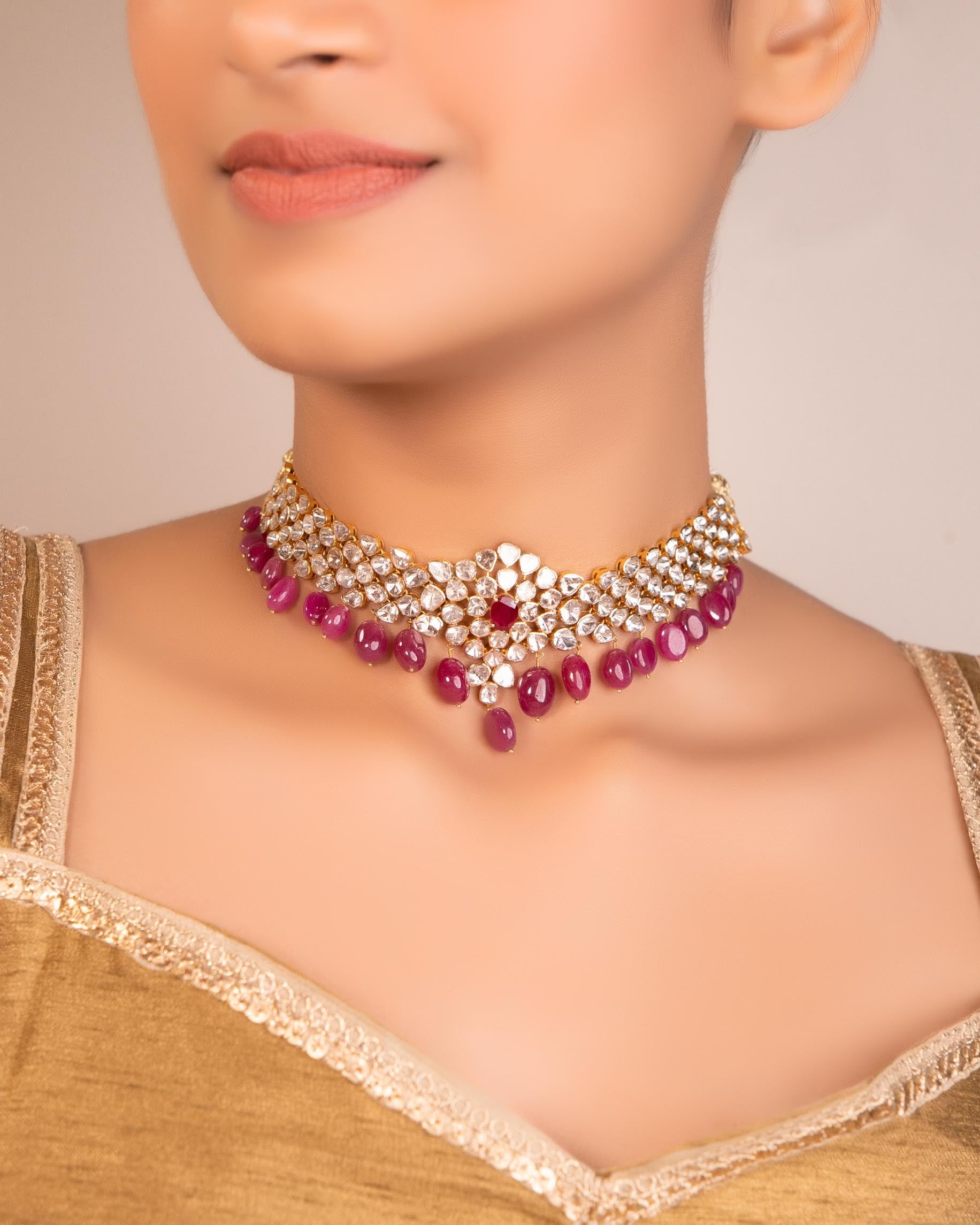 Riya Choker And Isabella Long Earrings Polki Set