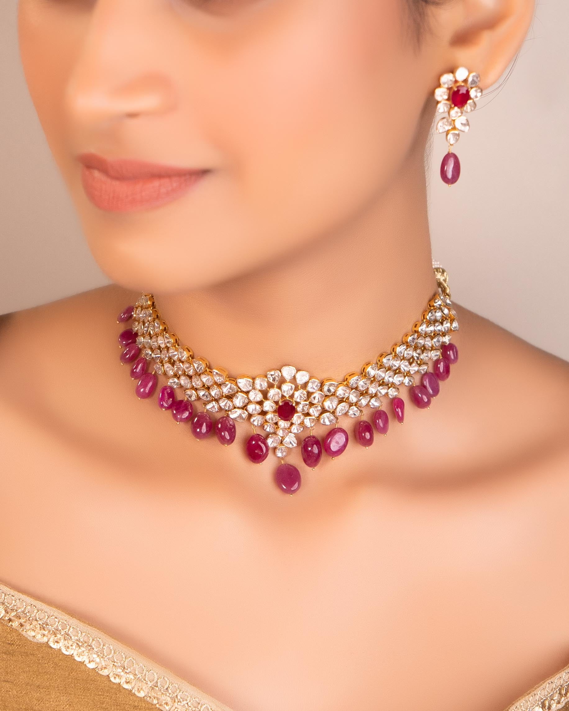 Riya Choker And Isabella Long Earrings Polki Set