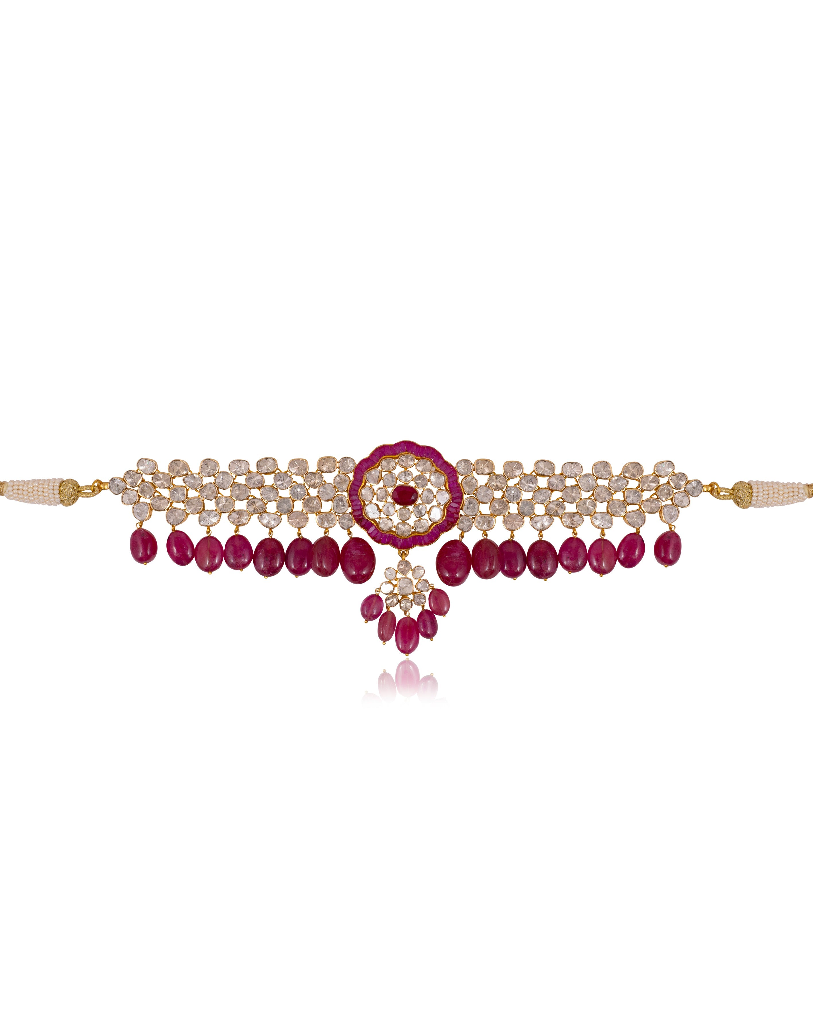 Jasmin Bead Choker And Jissa Jhumkas Polki Set