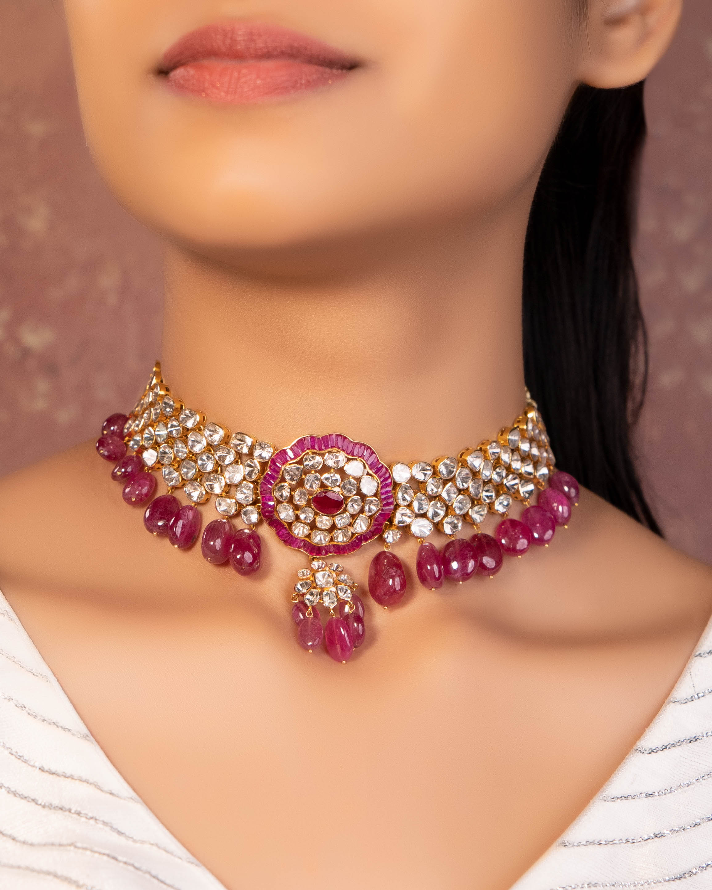 Jasmin Bead Choker And Jissa Jhumkas Polki Set