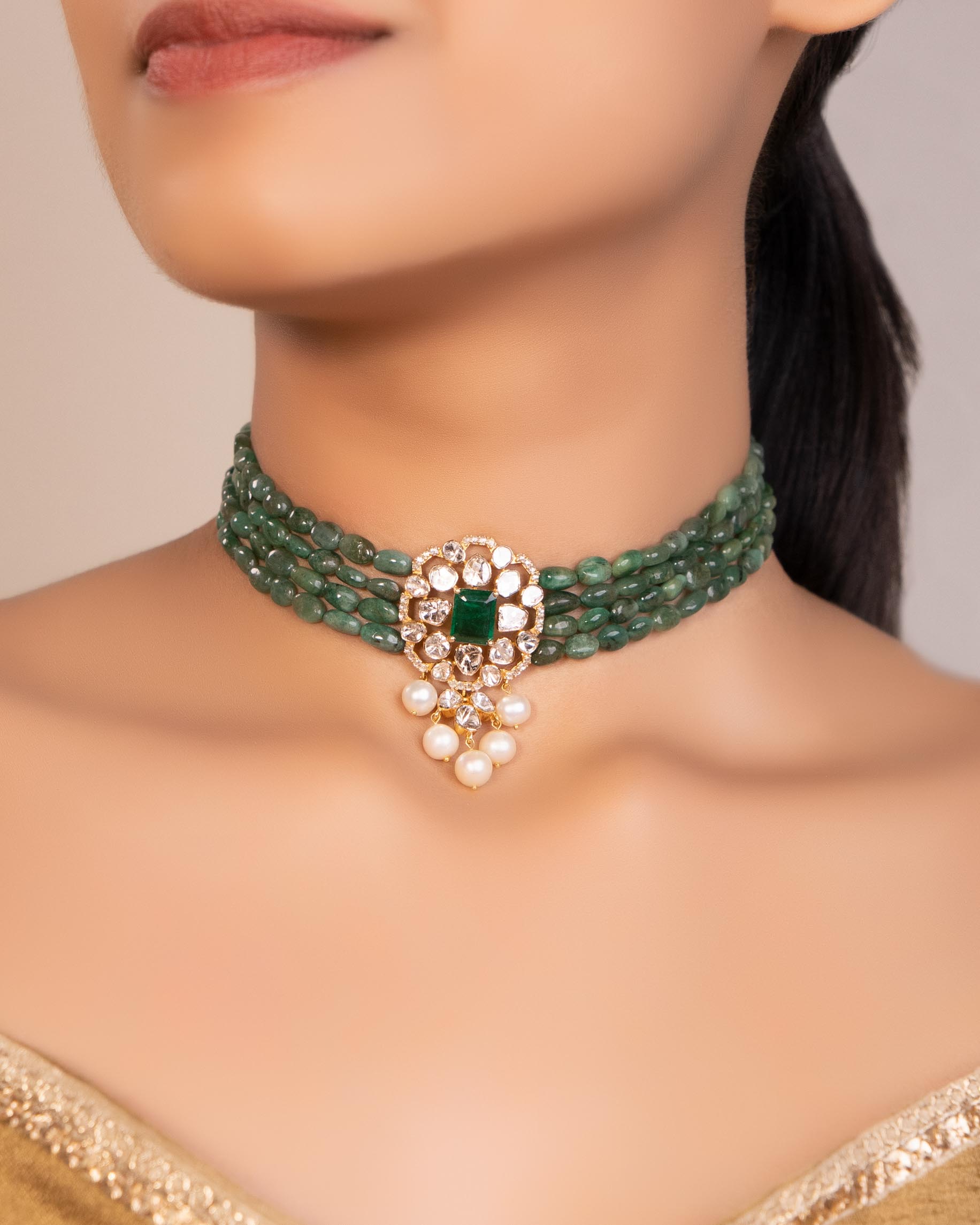 Nagma Polki And Diamond Bead Choker