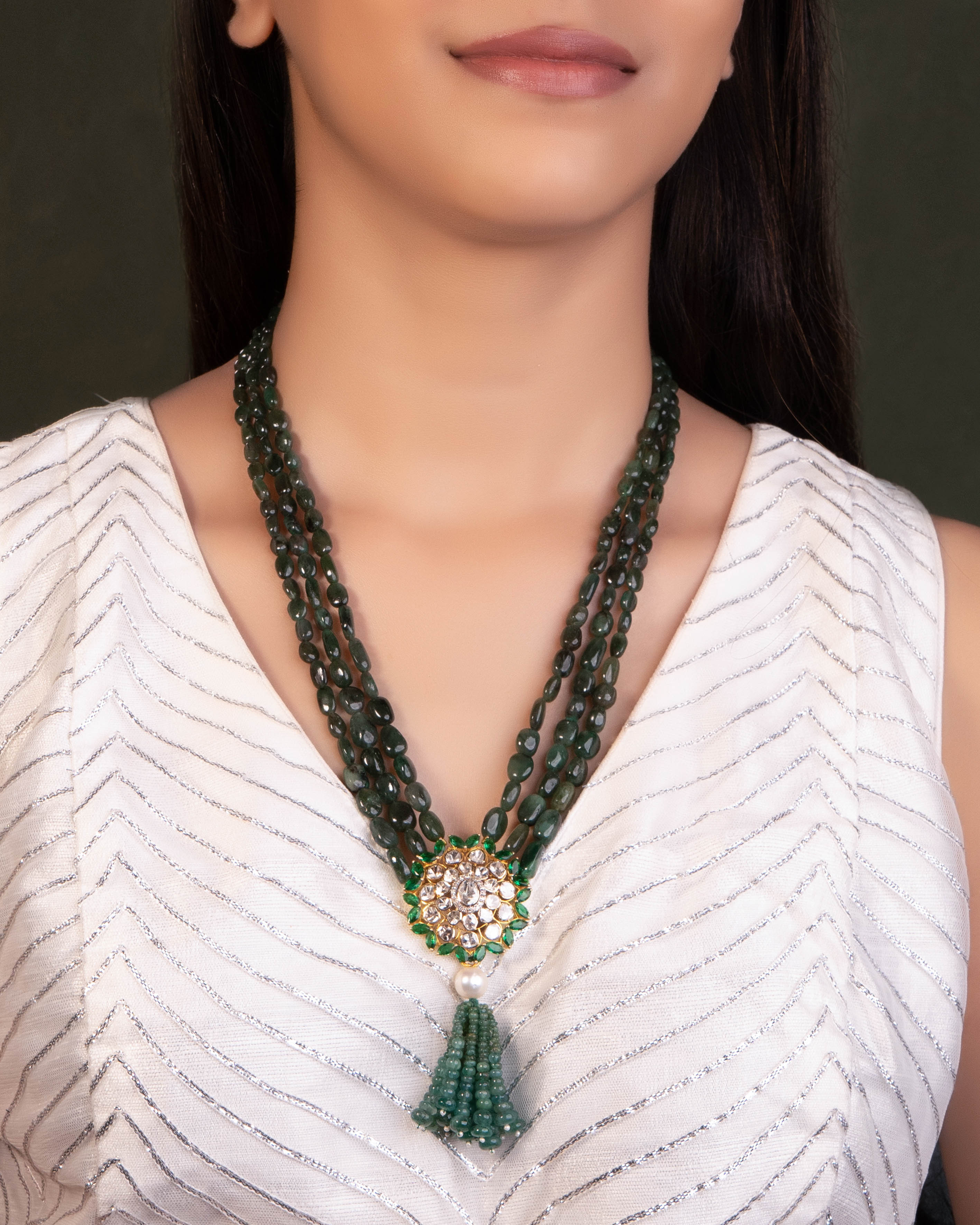 Evie Polki And Diamond Bead Pendant