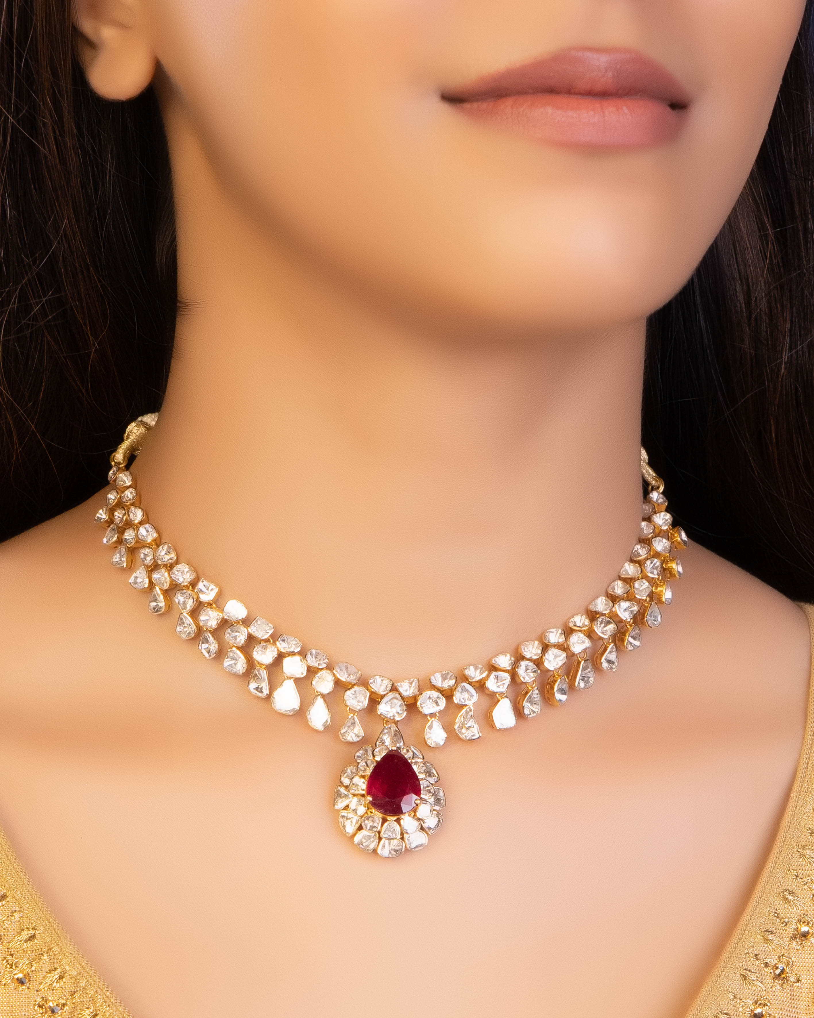 Pragati Necklace And Trupti Long Earrings Polki Set