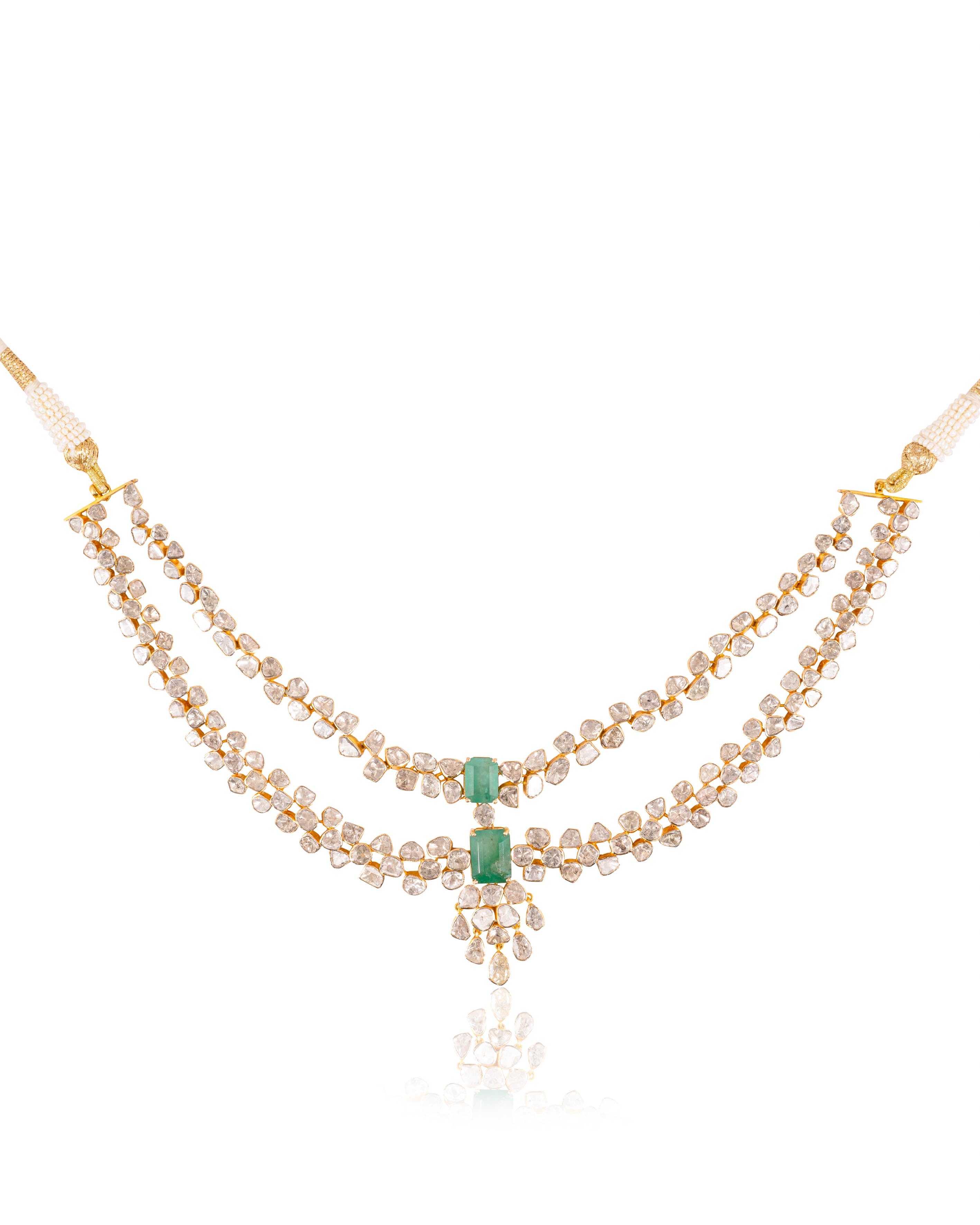 Puravi Necklace And Rushda Long Earrings Polki Set