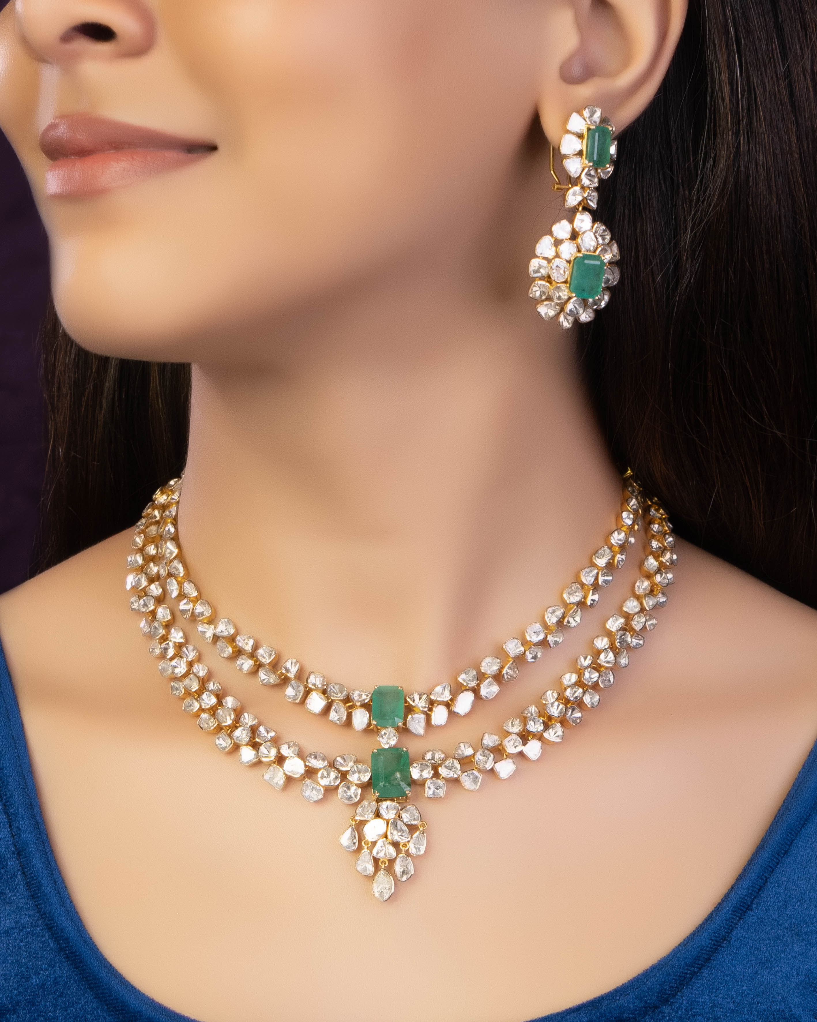 Polki Necklace And Long Earrings Set