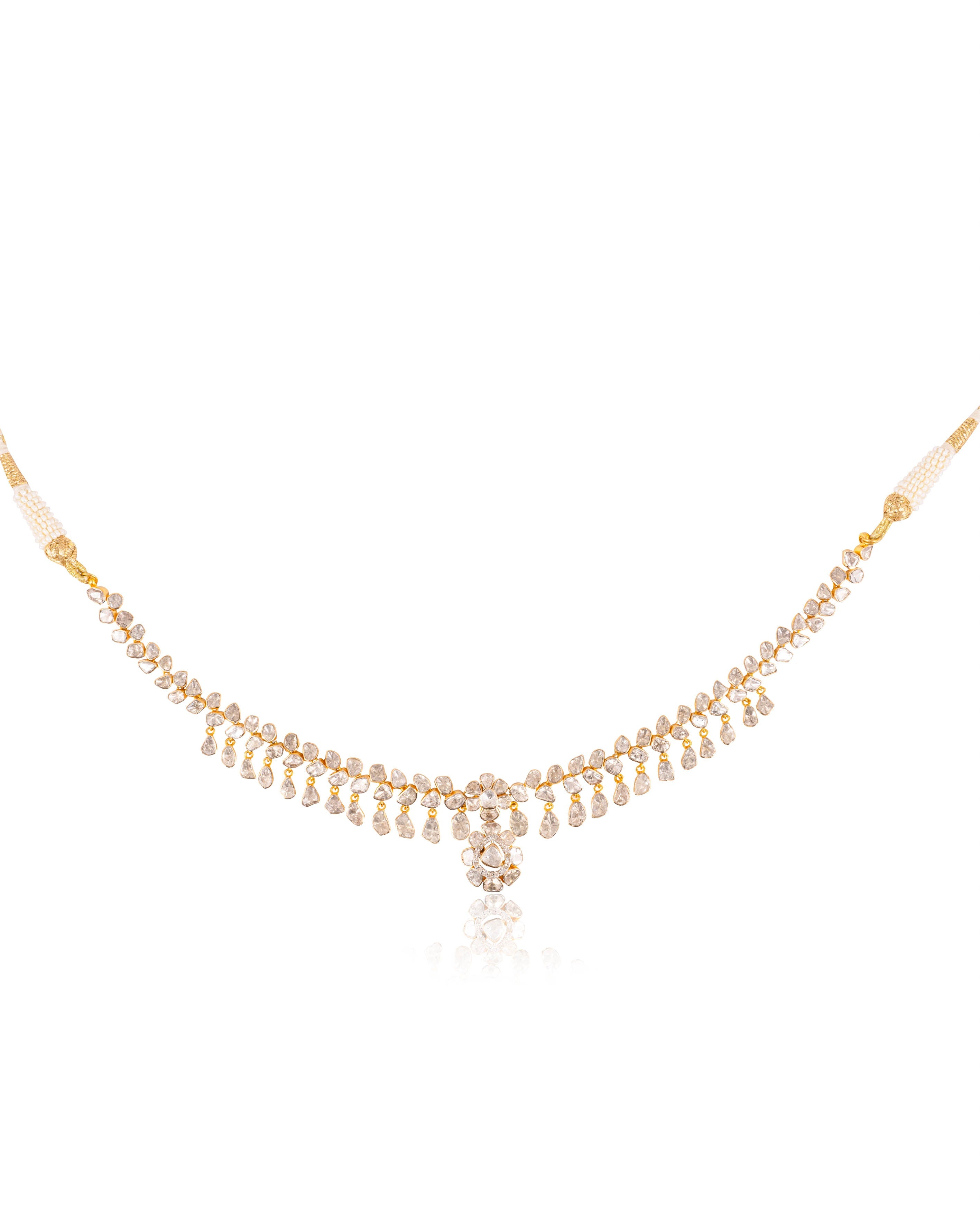 Zeena Necklace And Priyanshi Long Earrings Polki And Diamond Set