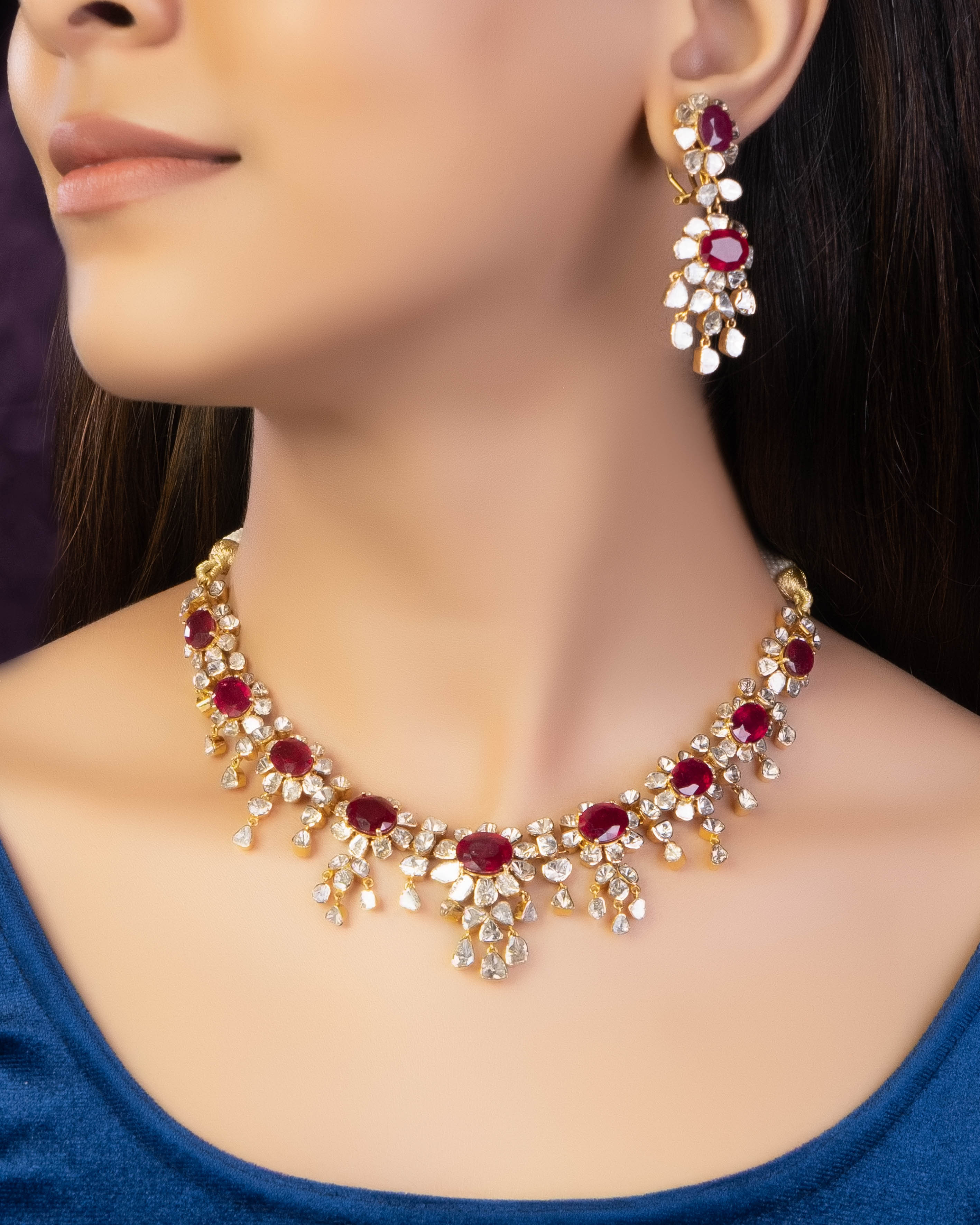 Necklace And Long Earrings Polki Set