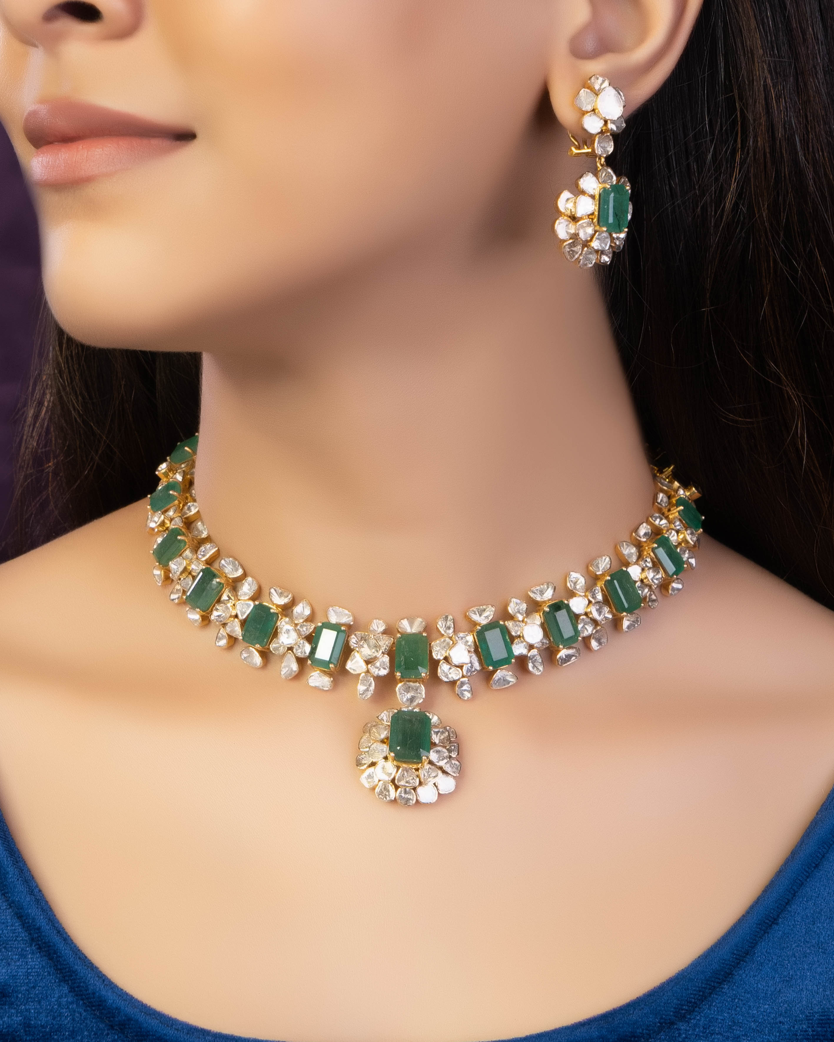 Manasi Necklace And Sanjita Long Earrings Polki Set