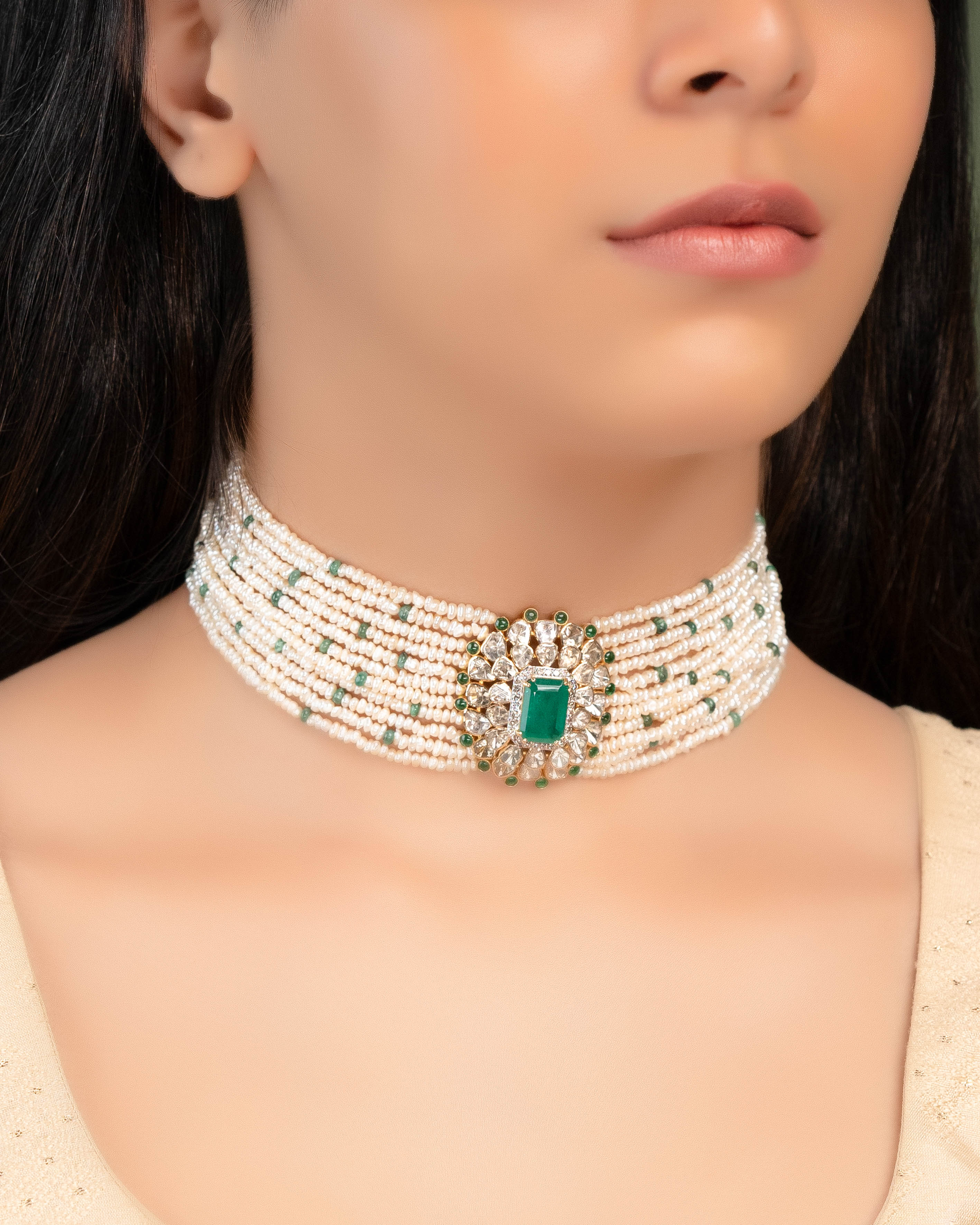 Anagha Polki And Diamond Bead Choker