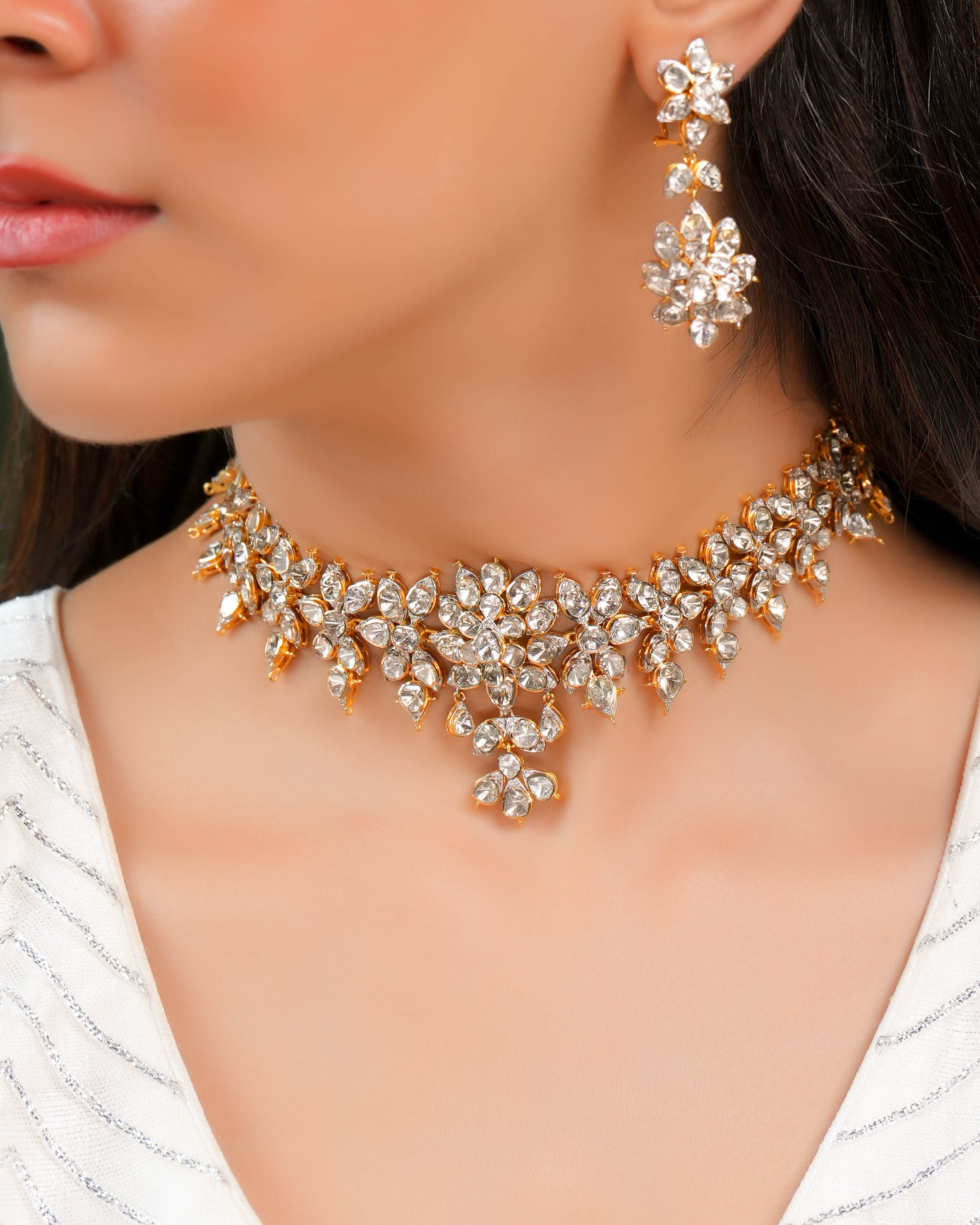 Jenna Polki And Diamond Long Earrings