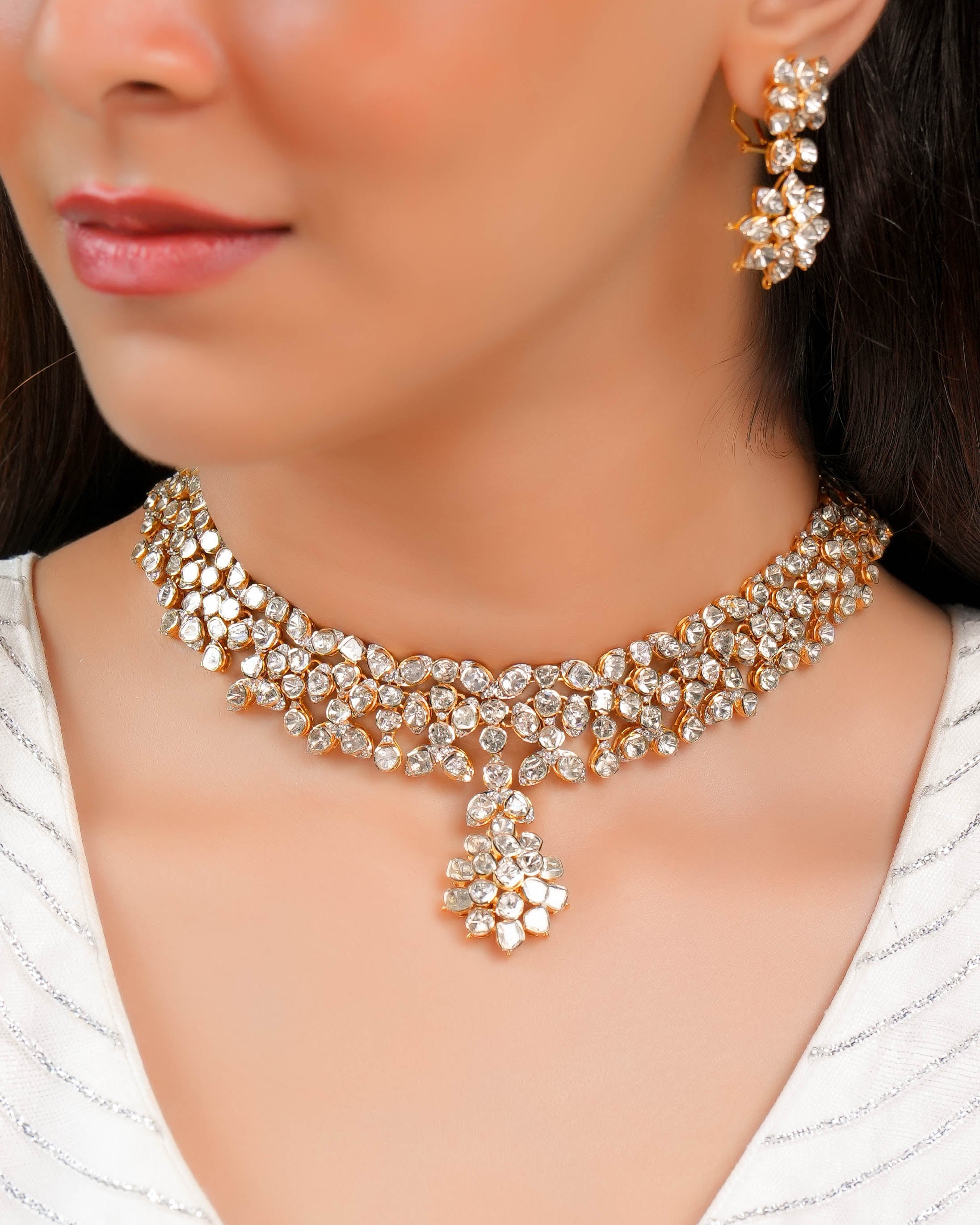 Saida Polki And Diamond Long Earrings