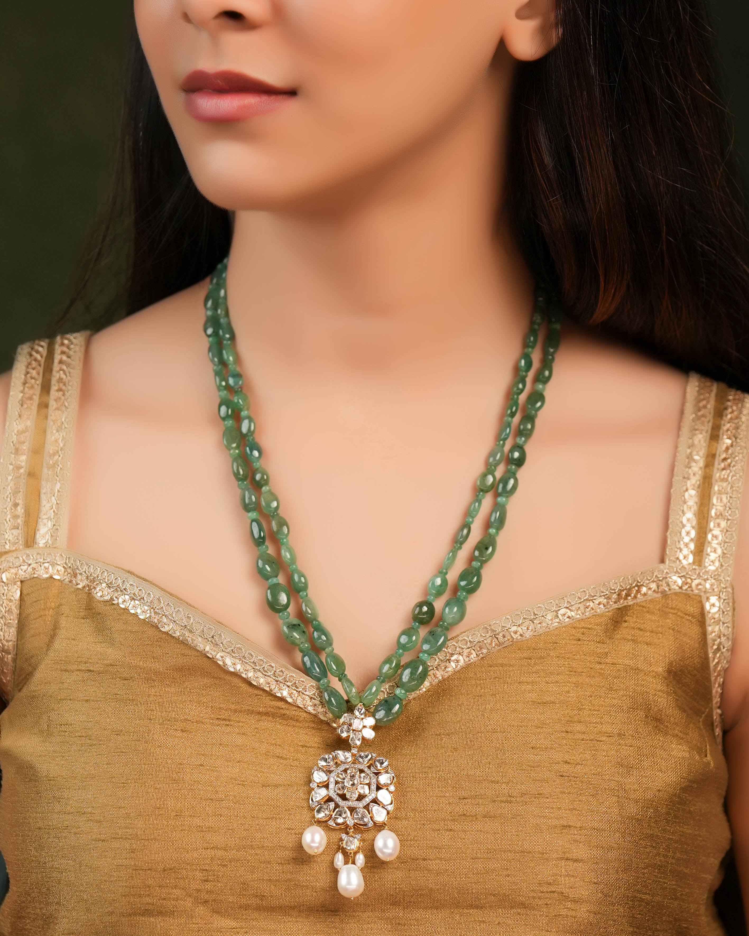Isha Polki And Diamond Bead Pendants