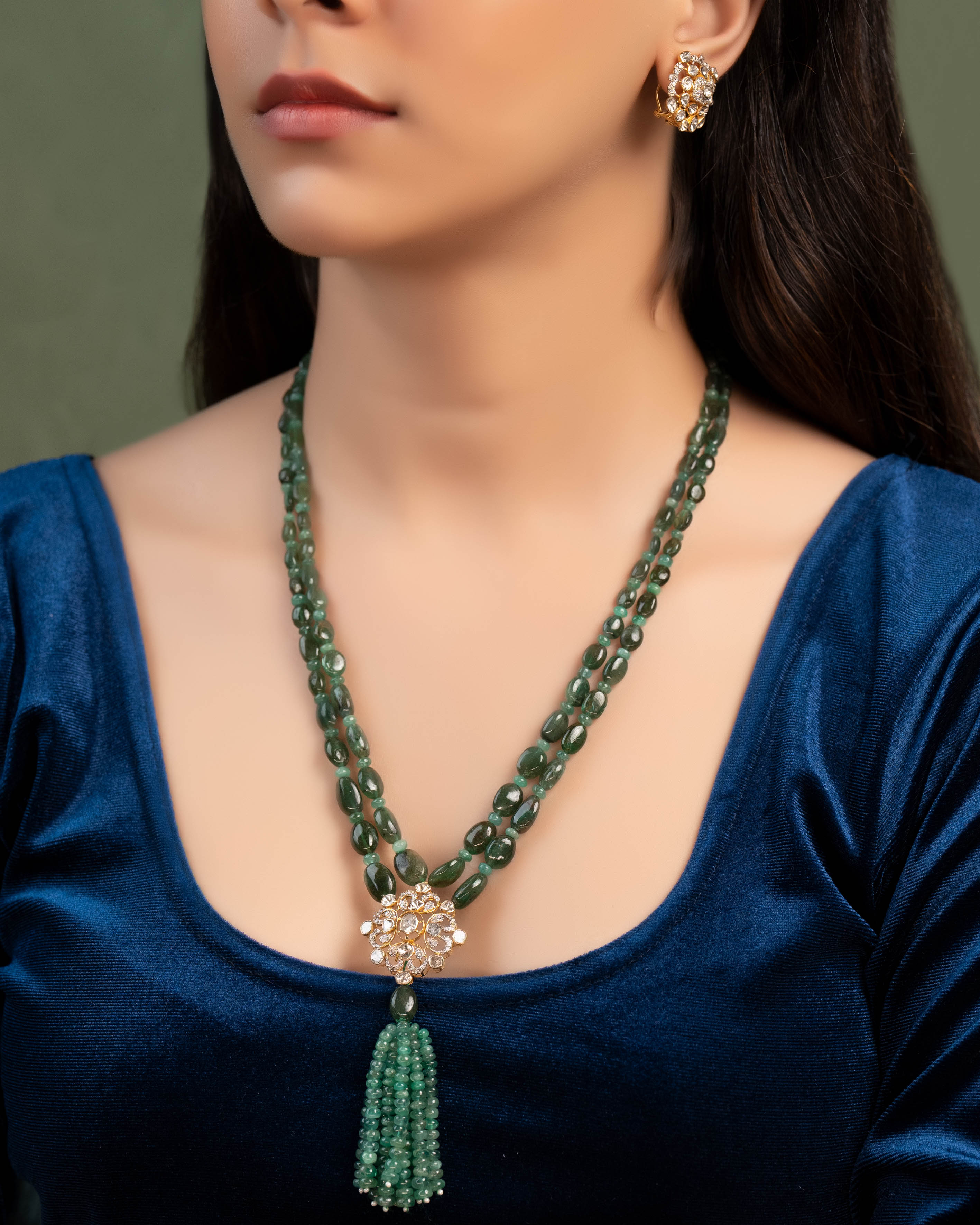 Aisha Polki And Diamond Bead Pendant