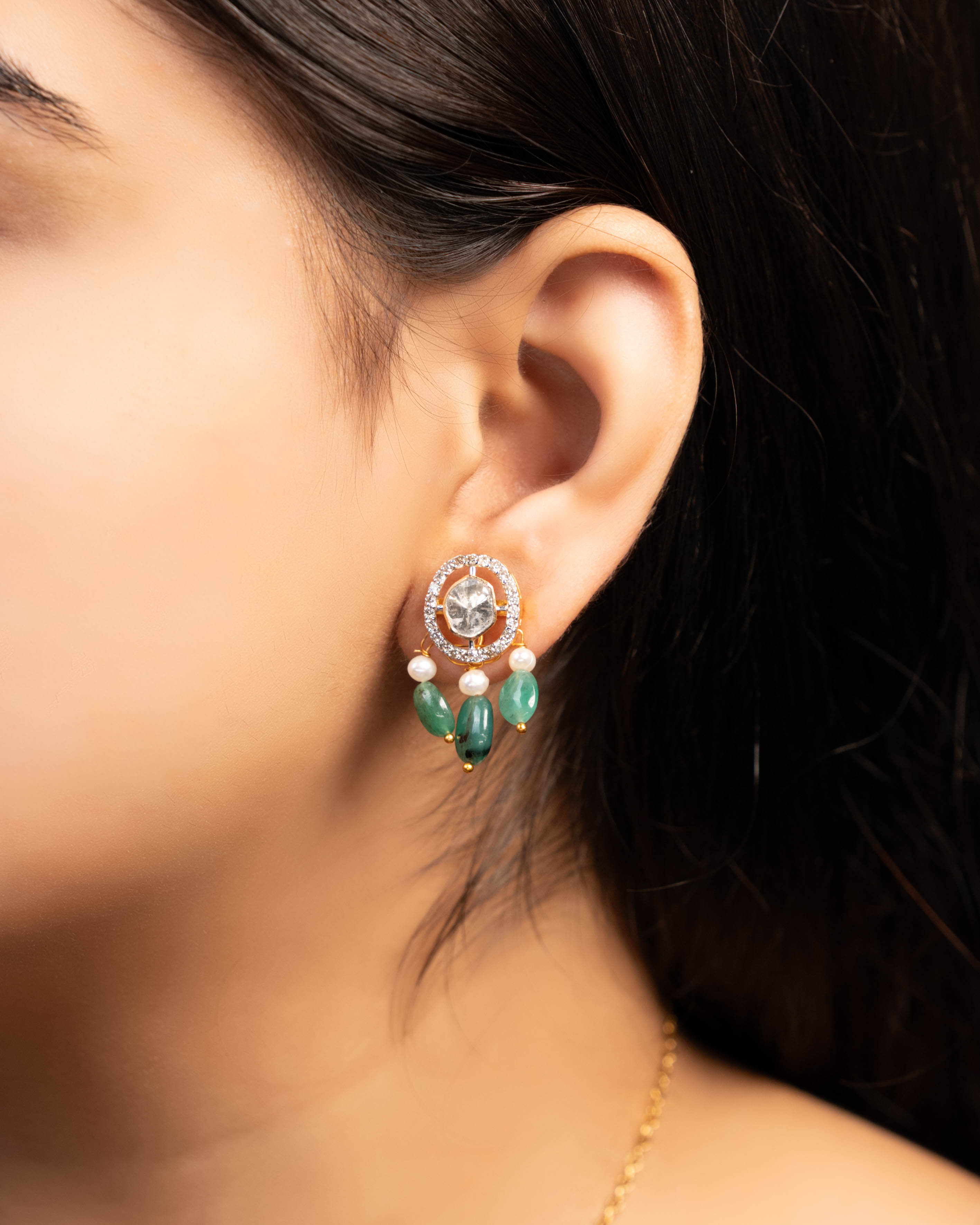 Piyu Pendant And Diksha Tops Polki And Diamond Set